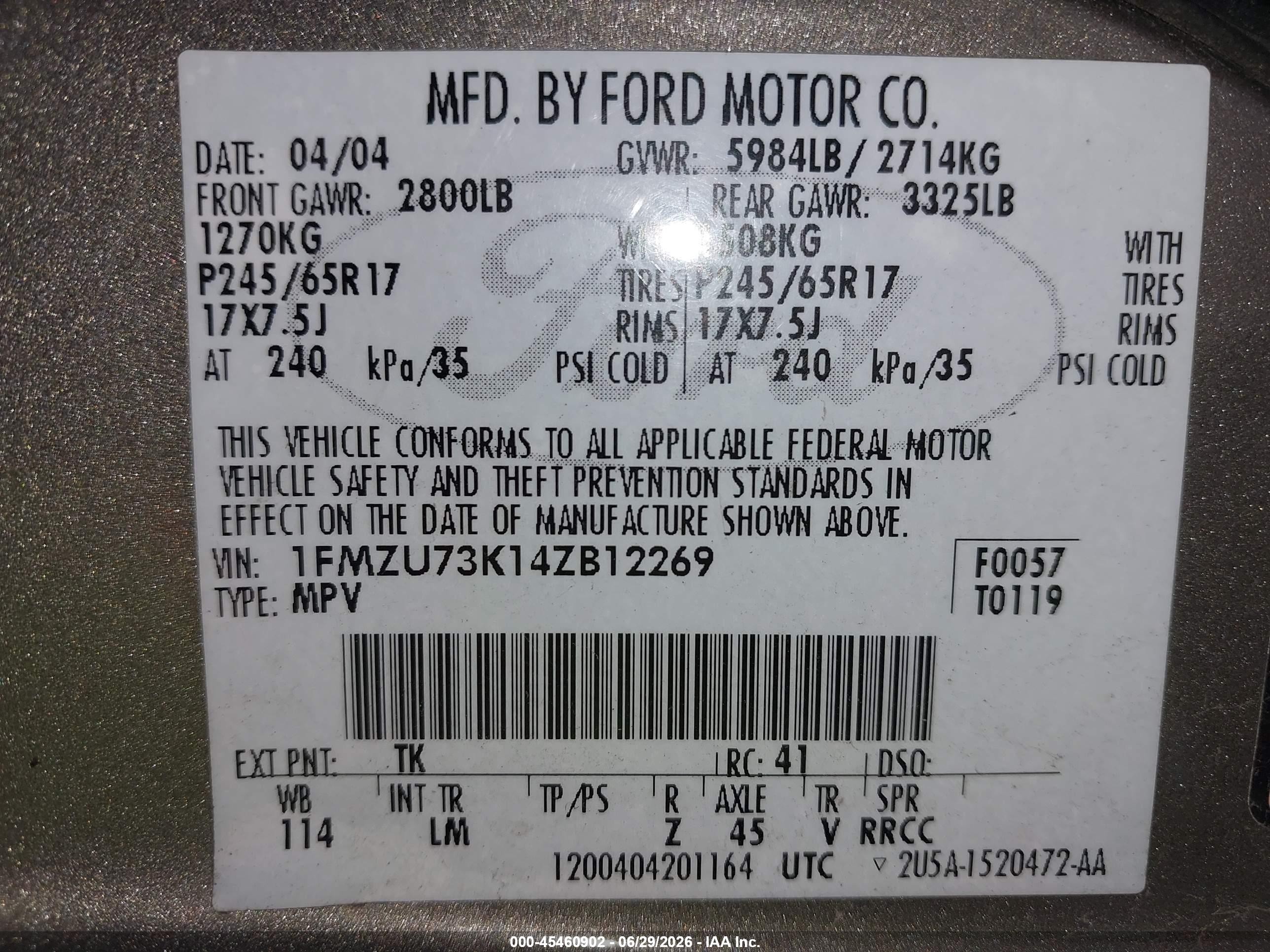 2004 Ford Explorer Nbx/xlt Бежевый vin: 1FMZU73K14ZB12269