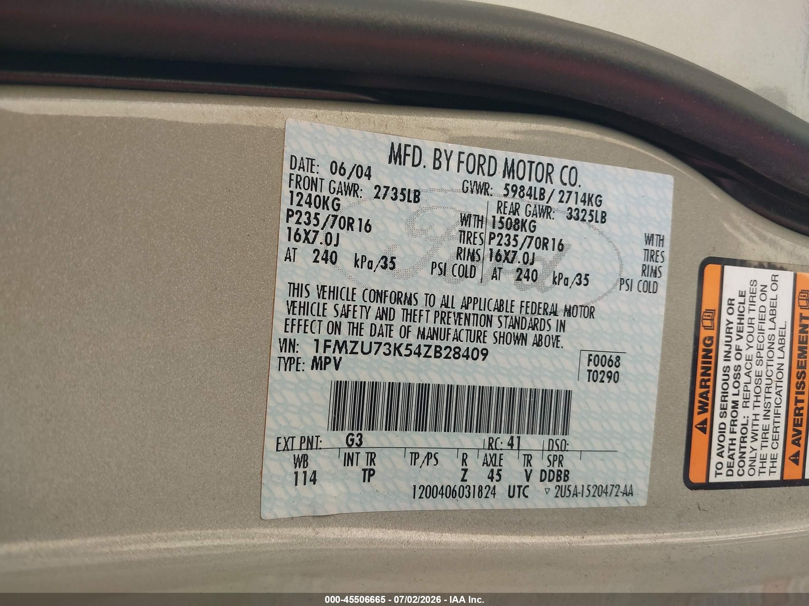 2004 Ford Explorer Nbx/xlt Gold vin: 1FMZU73K54ZB28409