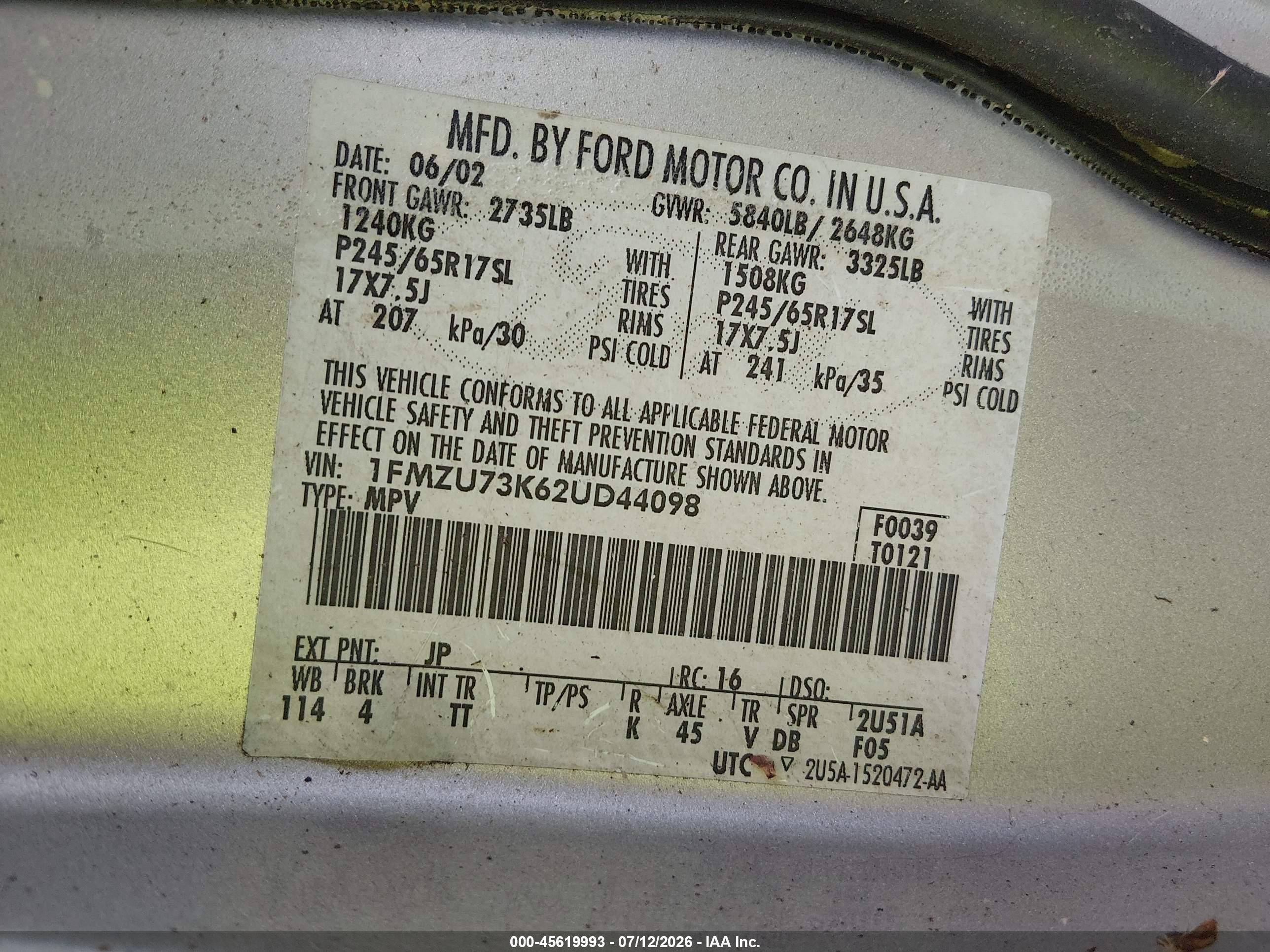 2002 Ford Explorer Xlt Серый vin: 1FMZU73K62UD44098