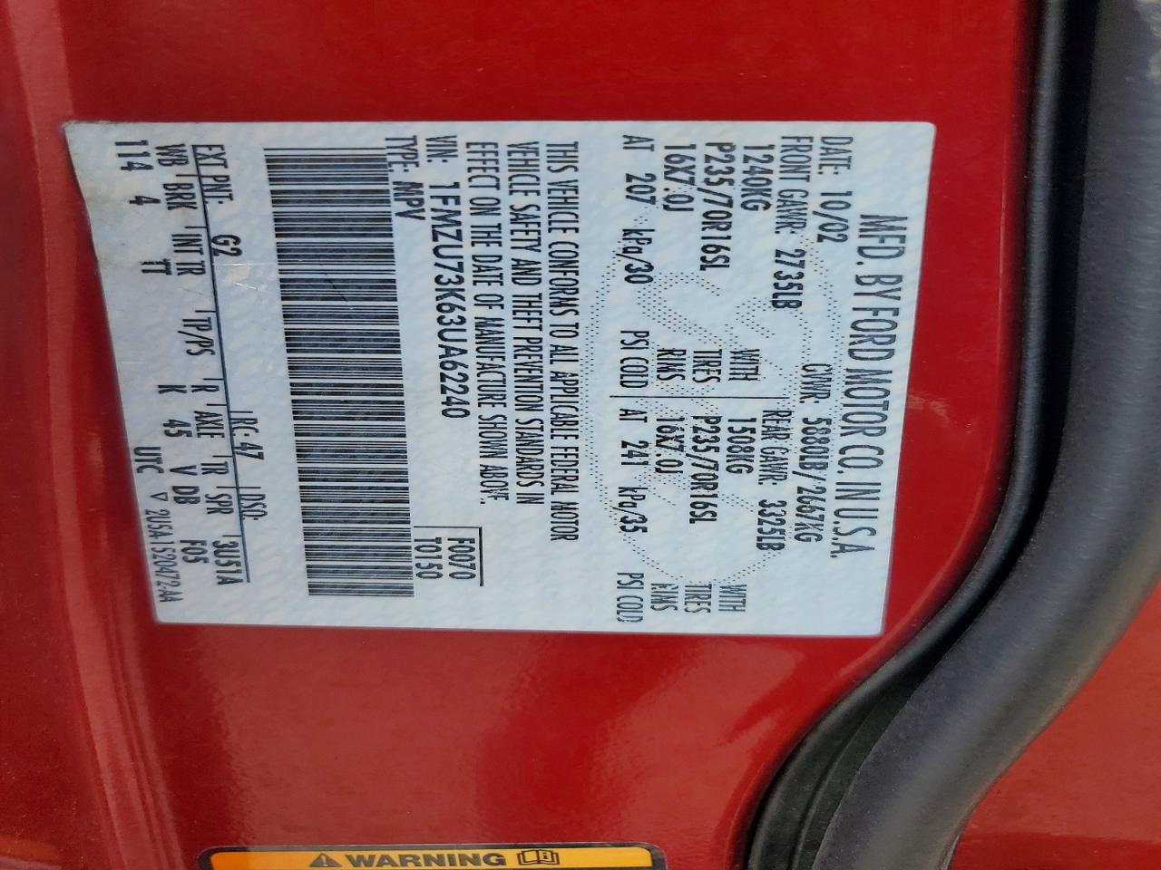 2003 Ford Explorer Xlt Red vin: 1FMZU73K63UA62240