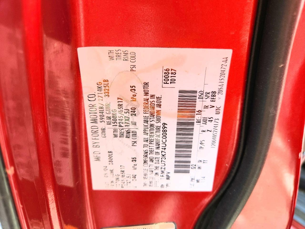 2004 Ford Explorer Xlt Red vin: 1FMZU73K74UC00899