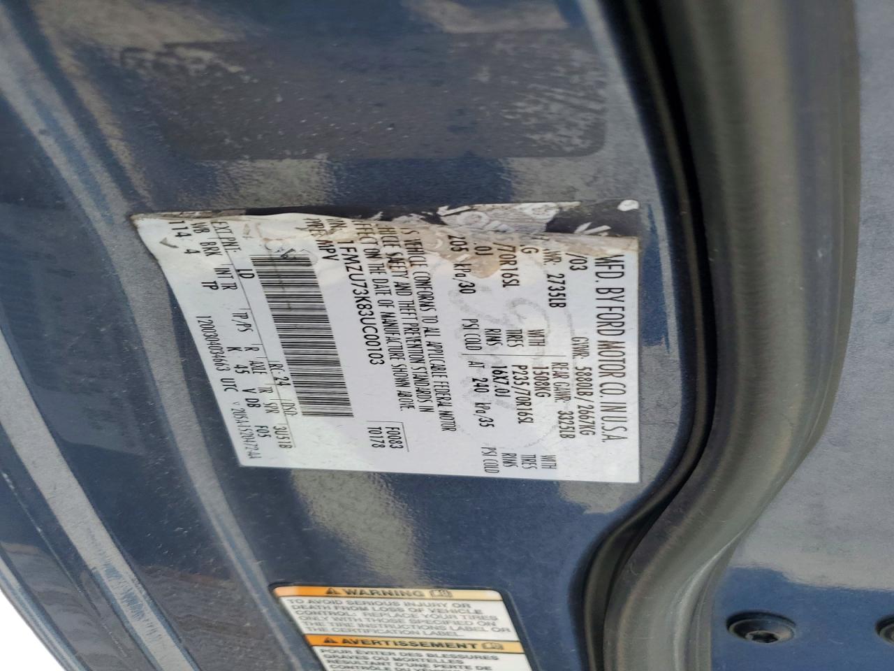 2003 Ford Explorer Xlt Blue vin: 1FMZU73K83UC00103