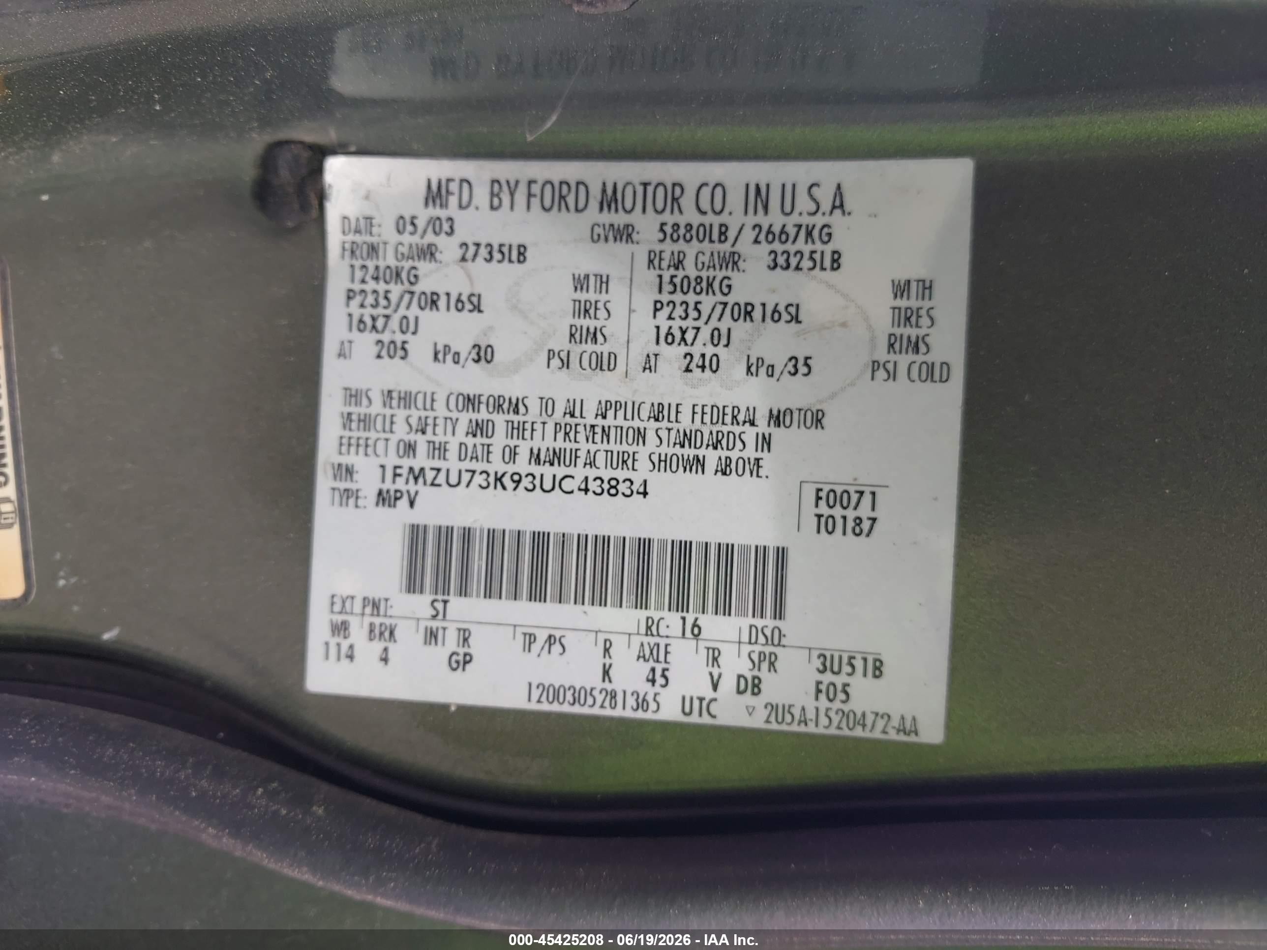 2003 Ford Explorer Nbx/xlt Green vin: 1FMZU73K93UC43834
