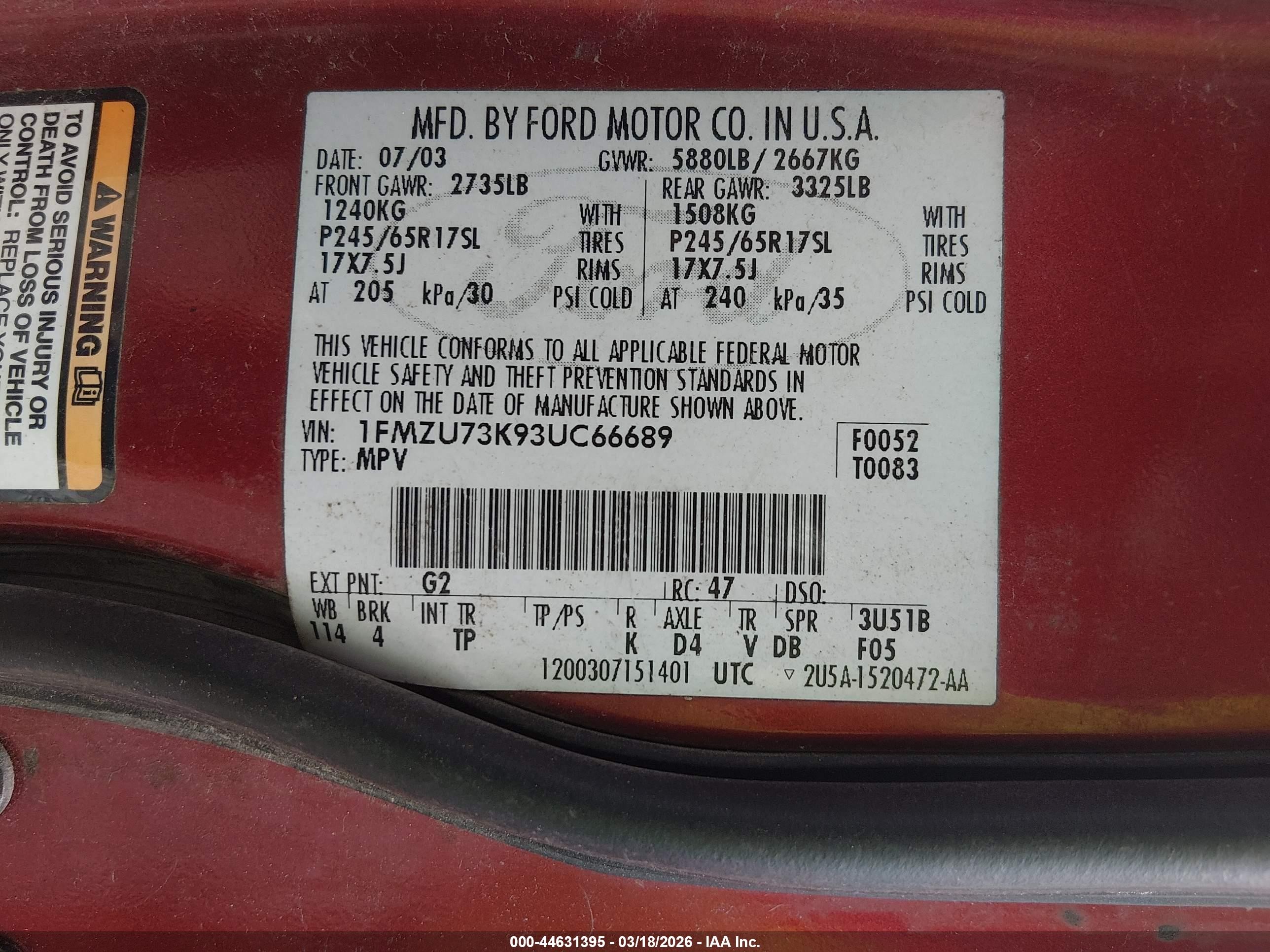 2003 Ford Explorer Nbx/xlt Красный vin: 1FMZU73K93UC66689