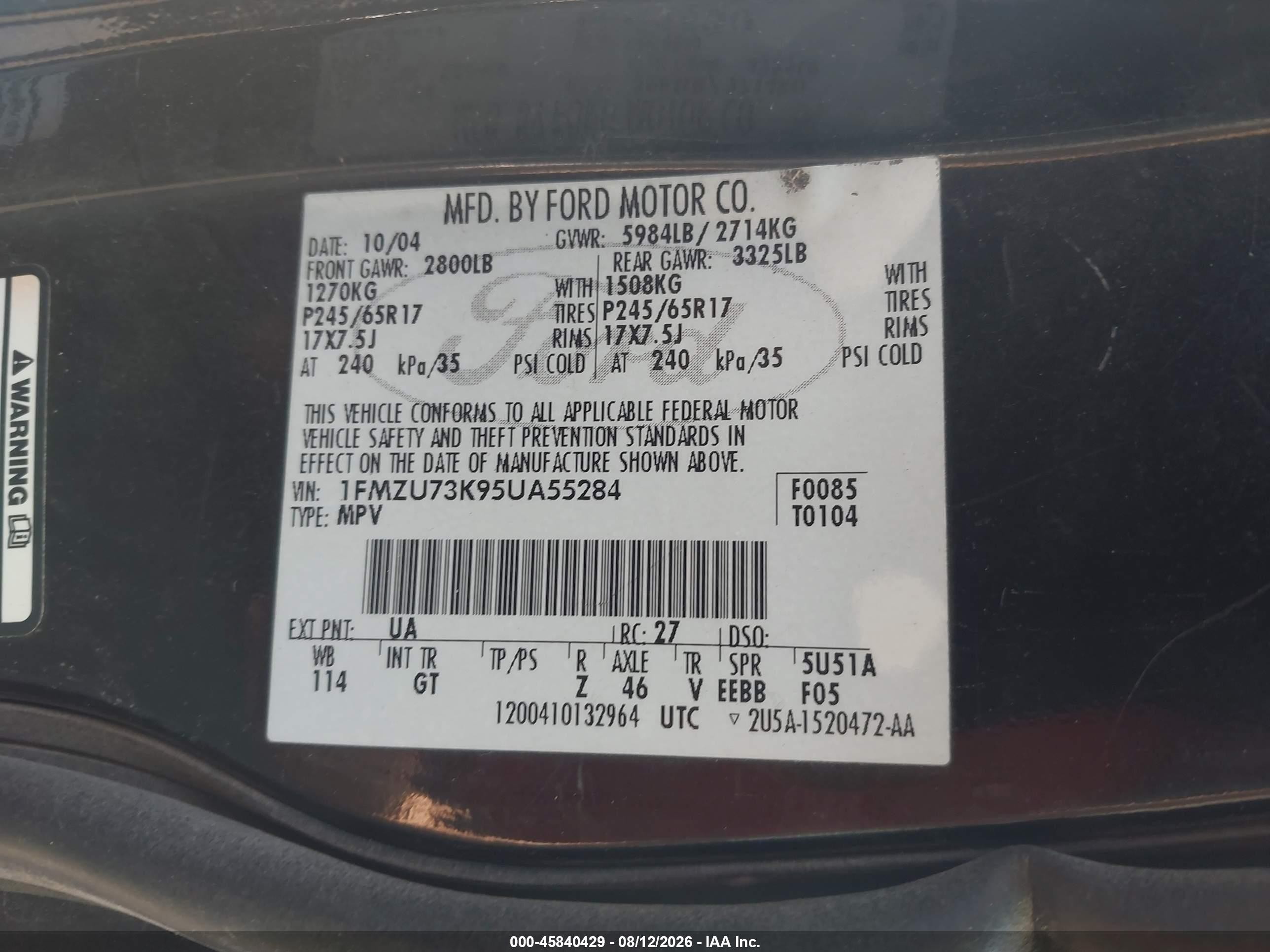 2005 Ford Explorer   Black vin: 1FMZU73K954A55284