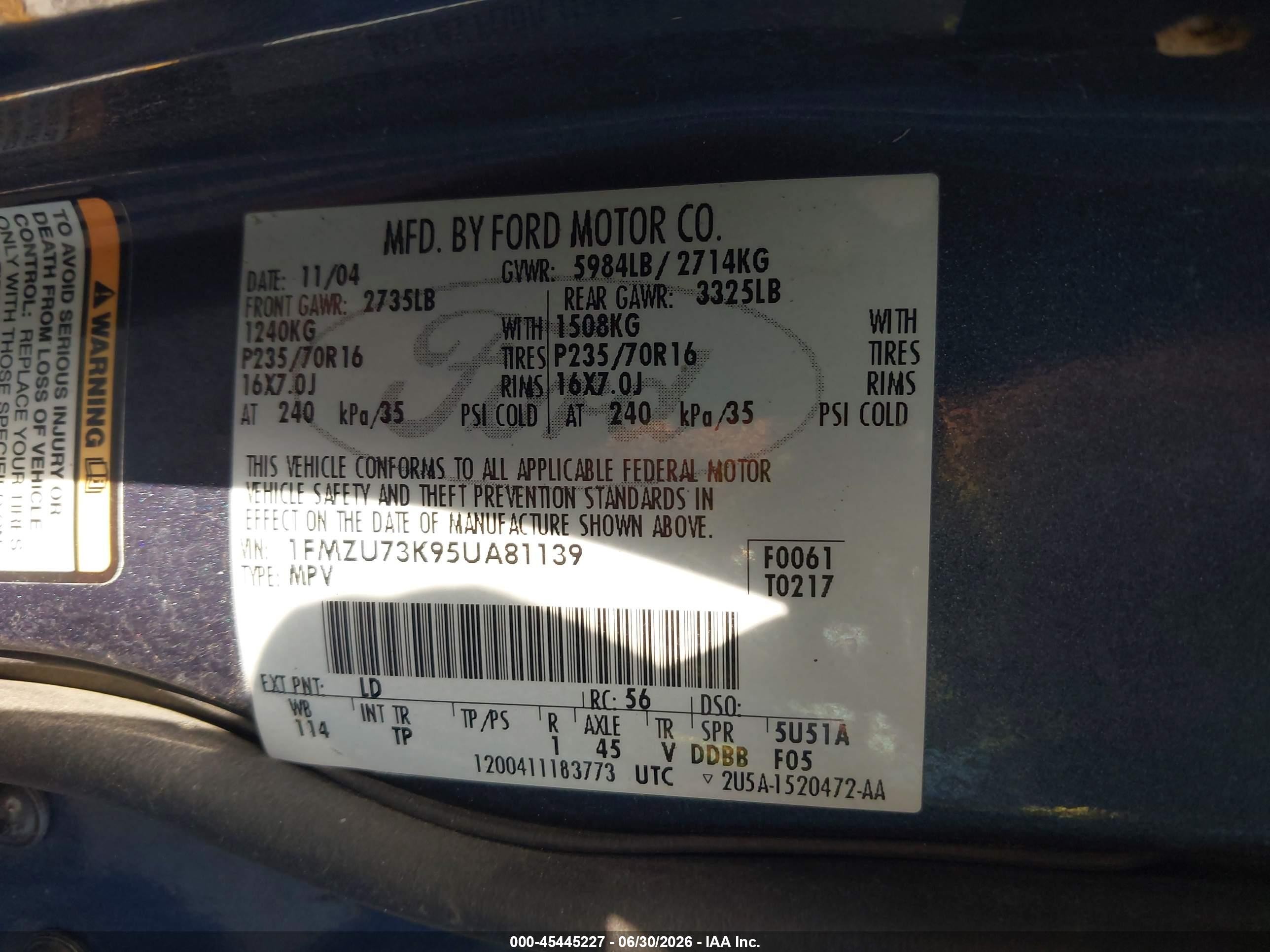 2005 Ford Explorer Xlt/xlt Sport Blue vin: 1FMZU73K95UA81139