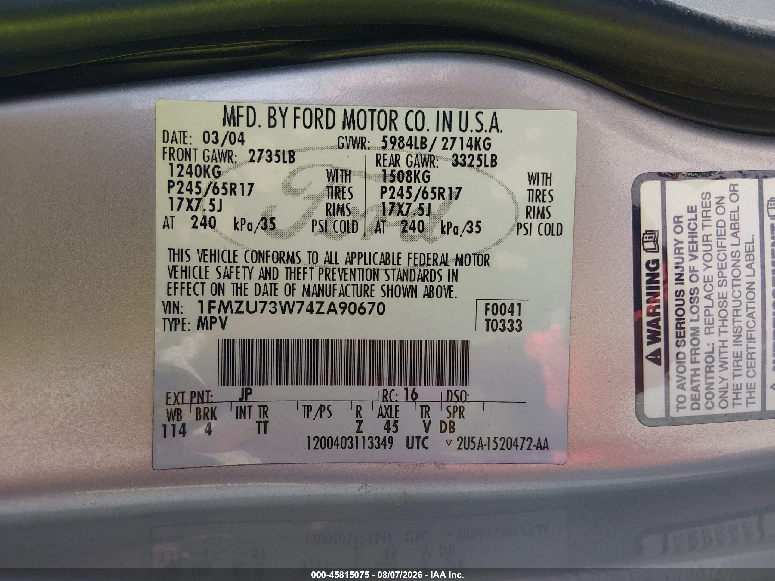 2004 Ford Explorer Nbx/xlt Silver vin: 1FMZU73W74ZA90670