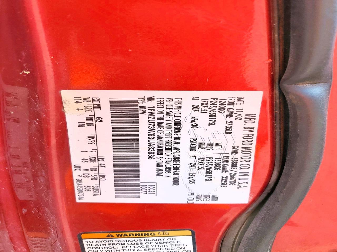 2003 Ford Explorer Xlt Red vin: 1FMZU73W83UA83836