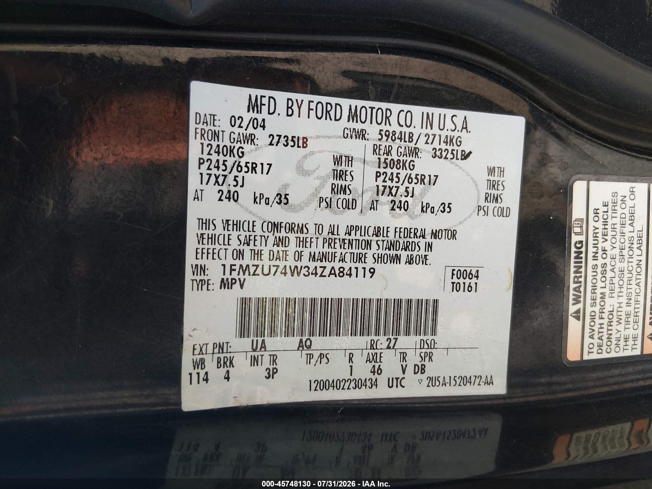2004 Ford Explorer Eddie Bauer Black vin: 1FMZU74W34ZA84119