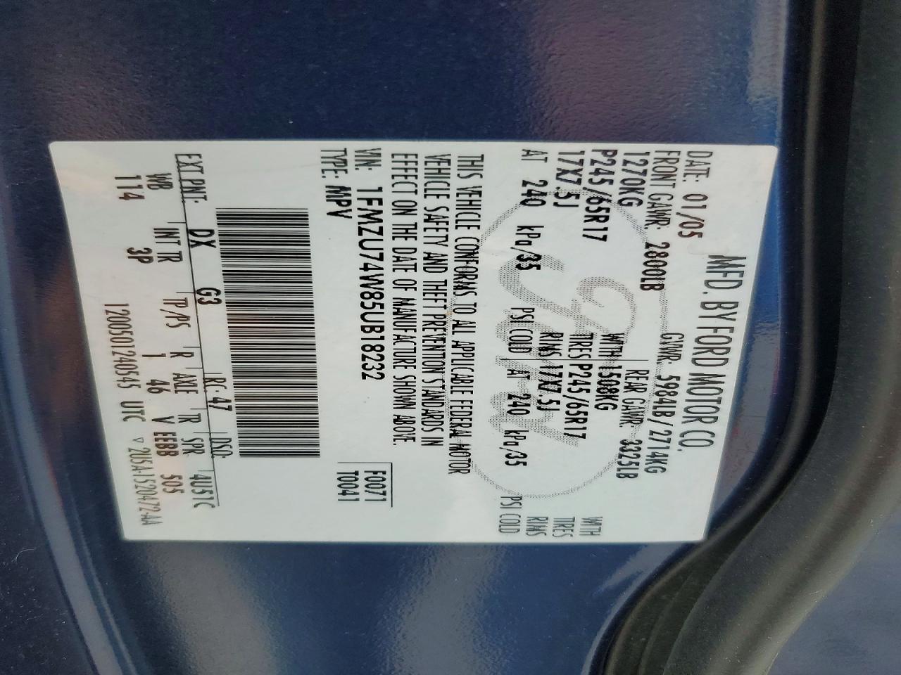 2005 Ford Explorer Eddie Bauer Blue vin: 1FMZU74W85UB18232