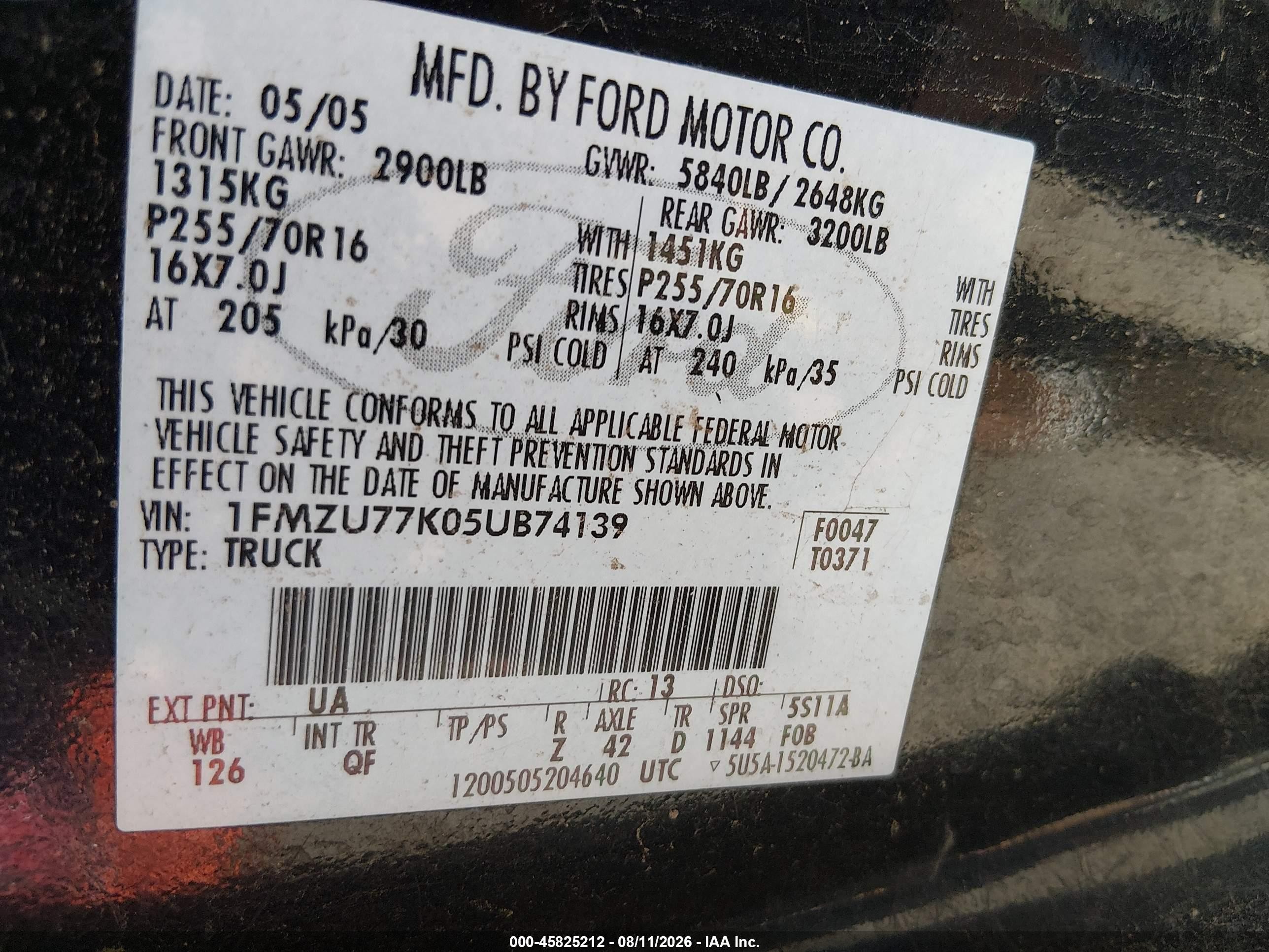 2005 Ford Explorer Sport Trac Adrenalin/xls/xlt Black vin: 1FMZU77K05UB74139