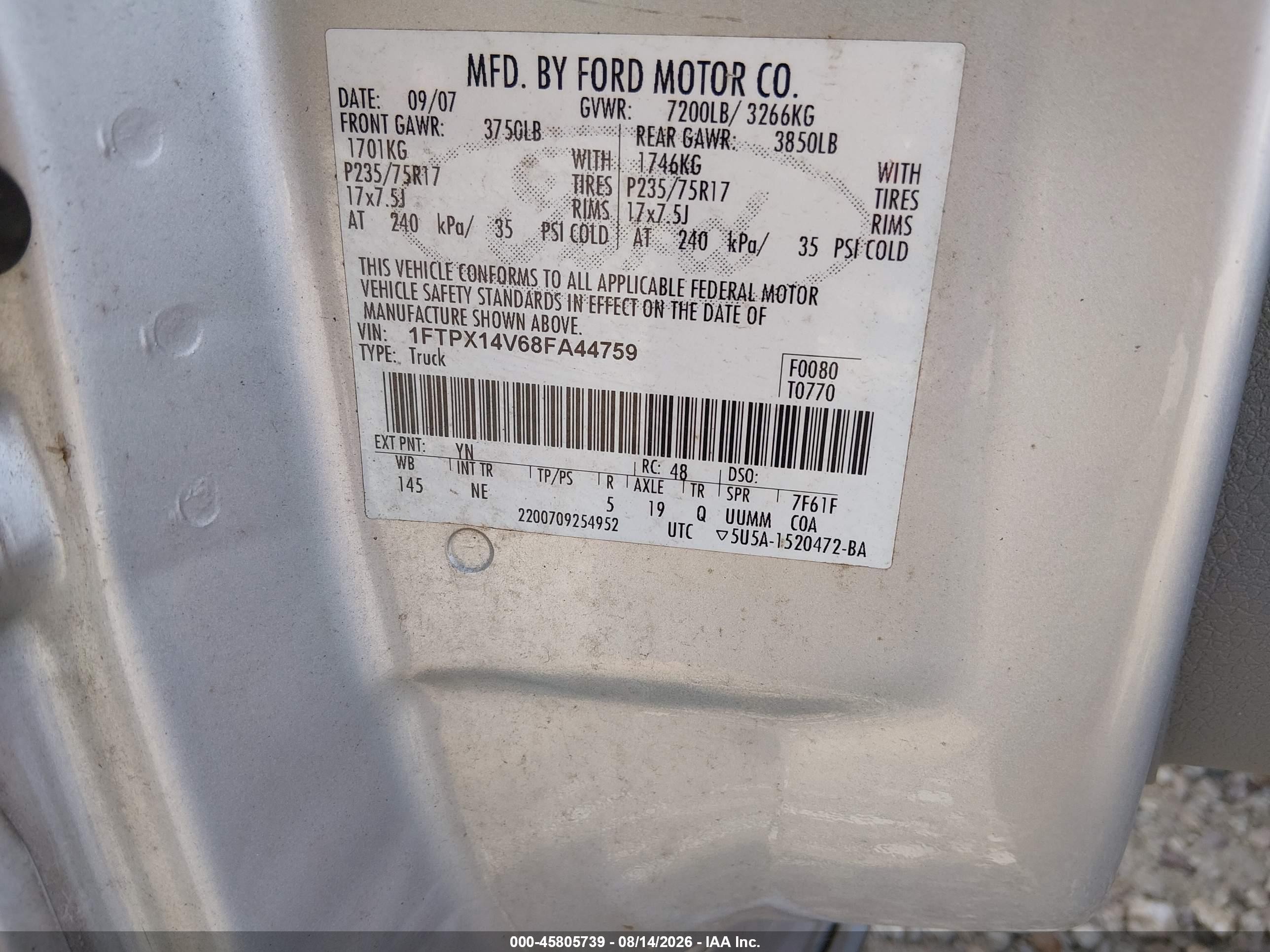 2008 Ford F-150   Silver vin: 1FPTX14V68FA44759