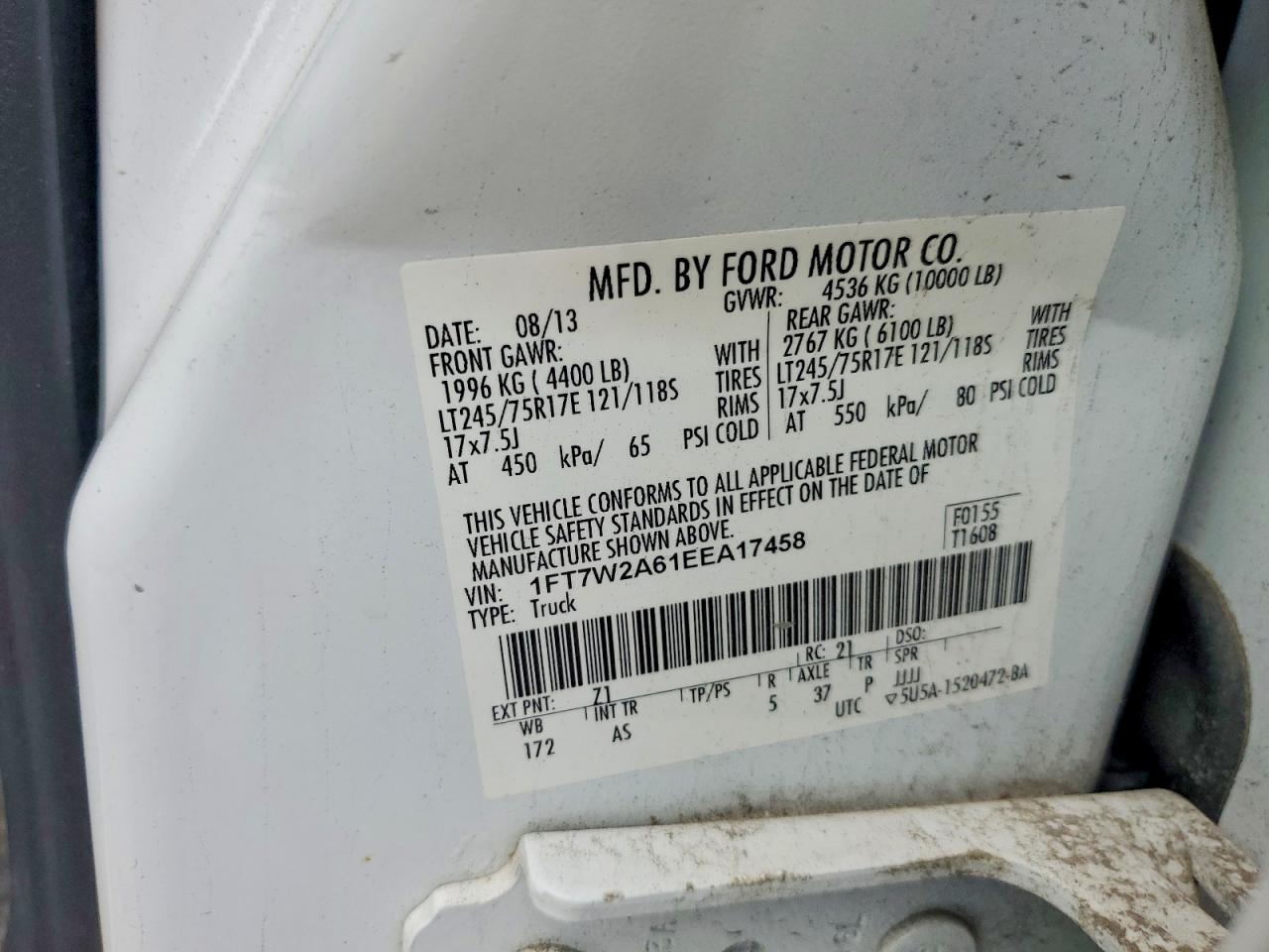 2014 Ford F250 Super Duty White vin: 1FT7W2A61EEA17458