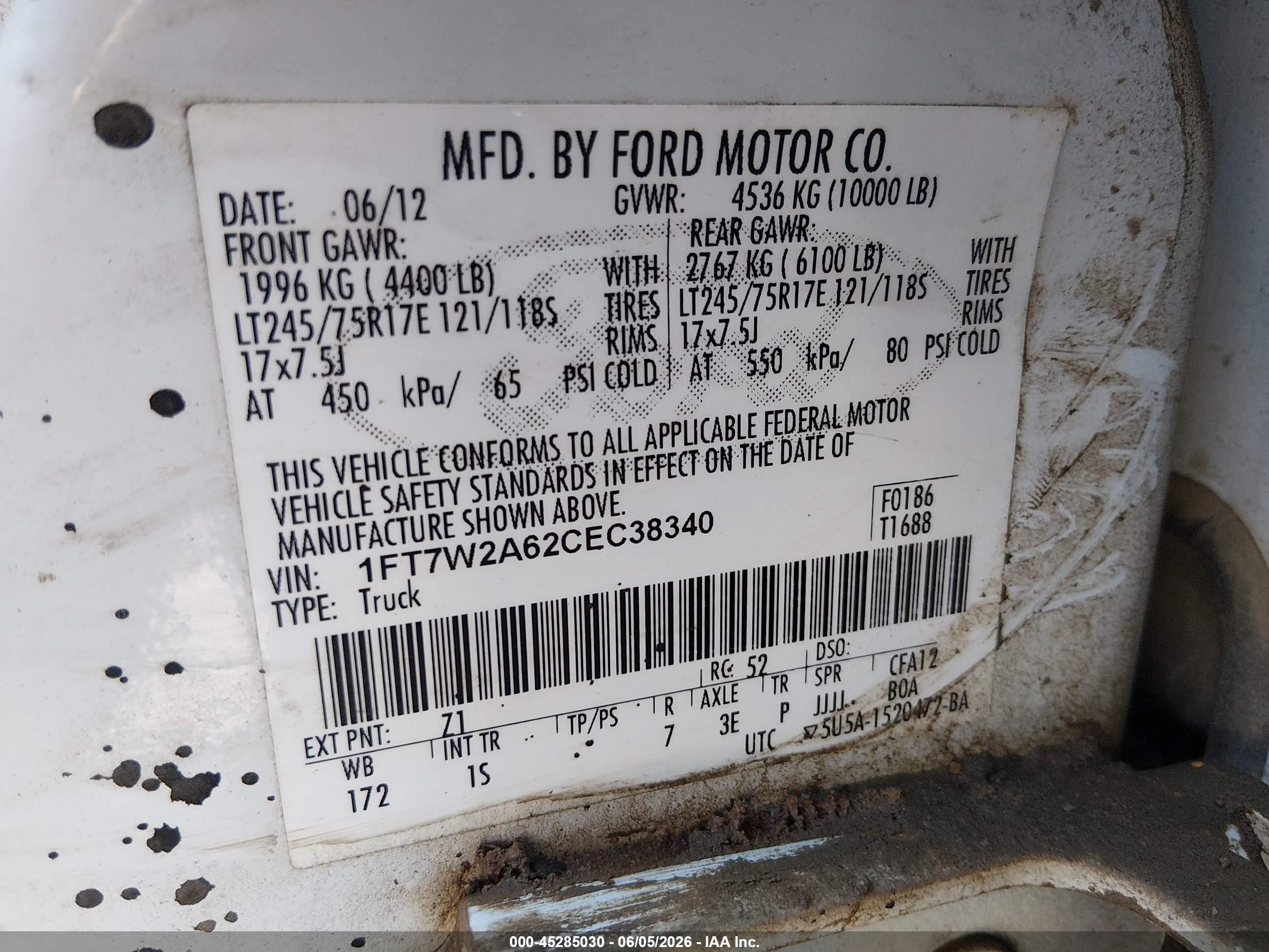 2012 Ford F-250 Xl White vin: 1FT7W2A62CEC38340