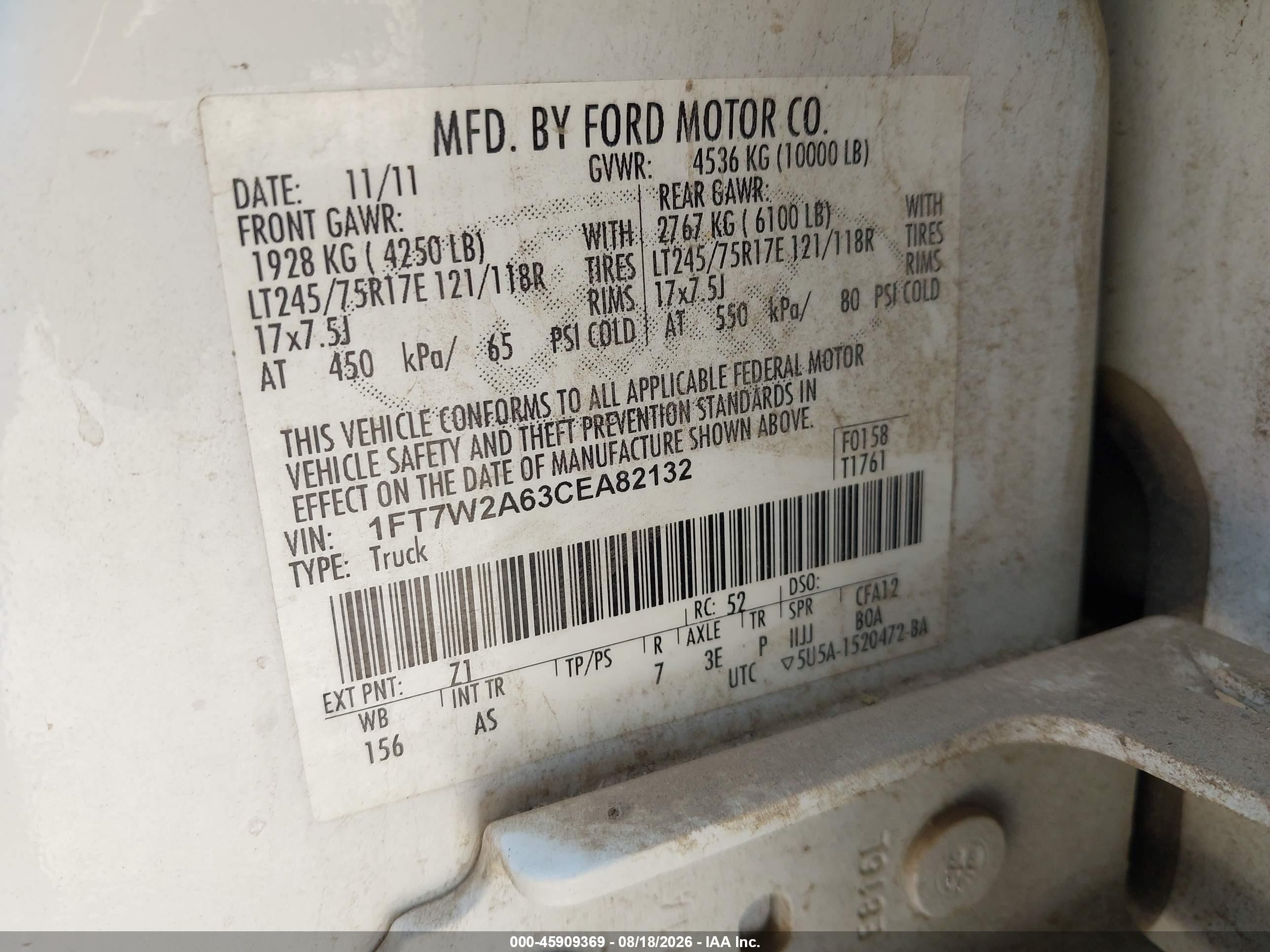 2012 Ford F-250 Xl White vin: 1FT7W2A63CEA82132
