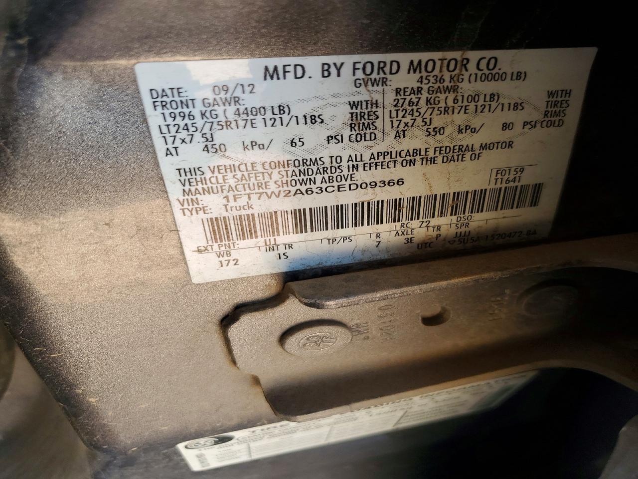 2012 Ford F250 Super Duty Gray vin: 1FT7W2A63CED09366
