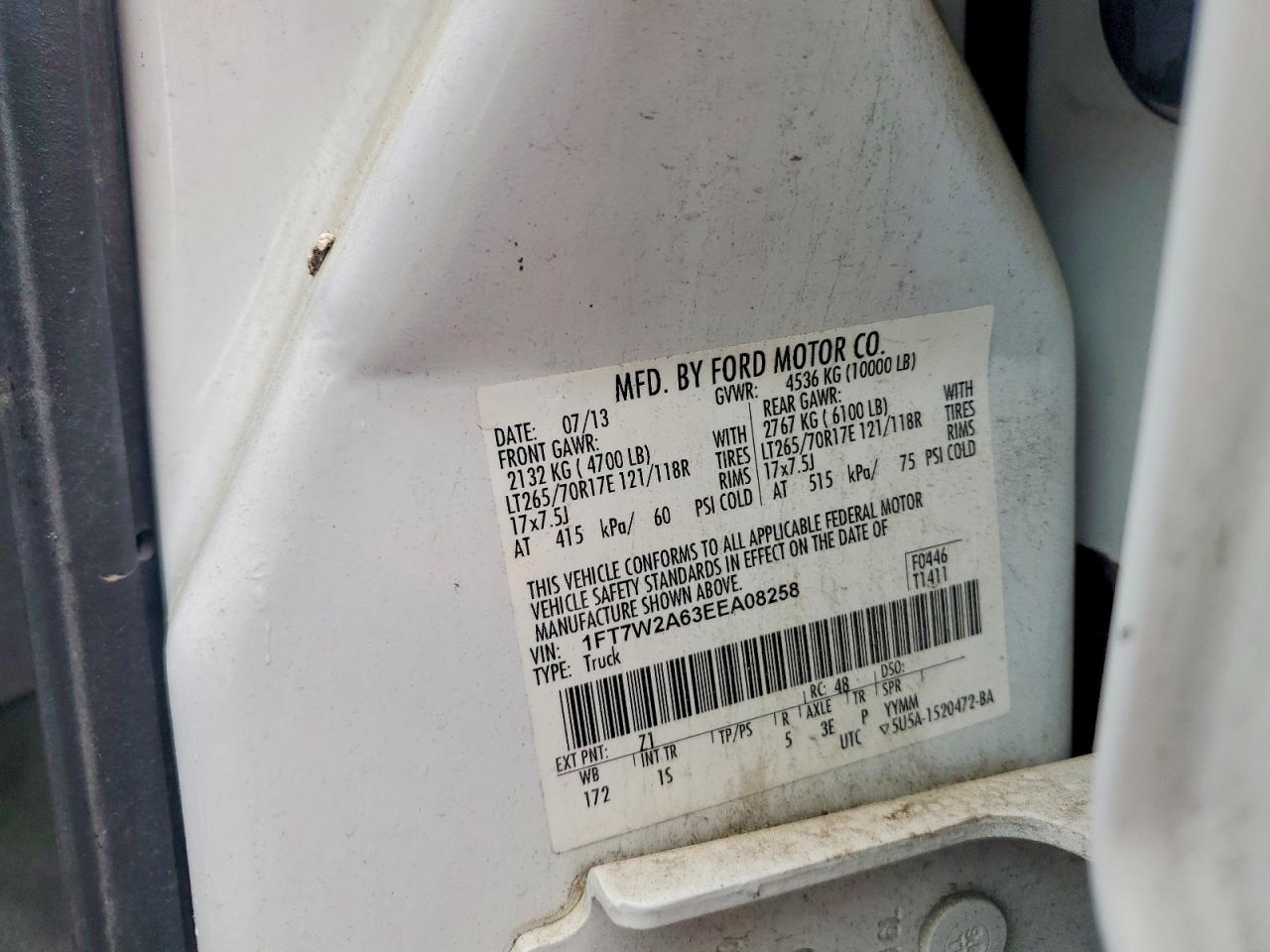 2014 Ford F250 Super Duty Белый vin: 1FT7W2A63EEA08258