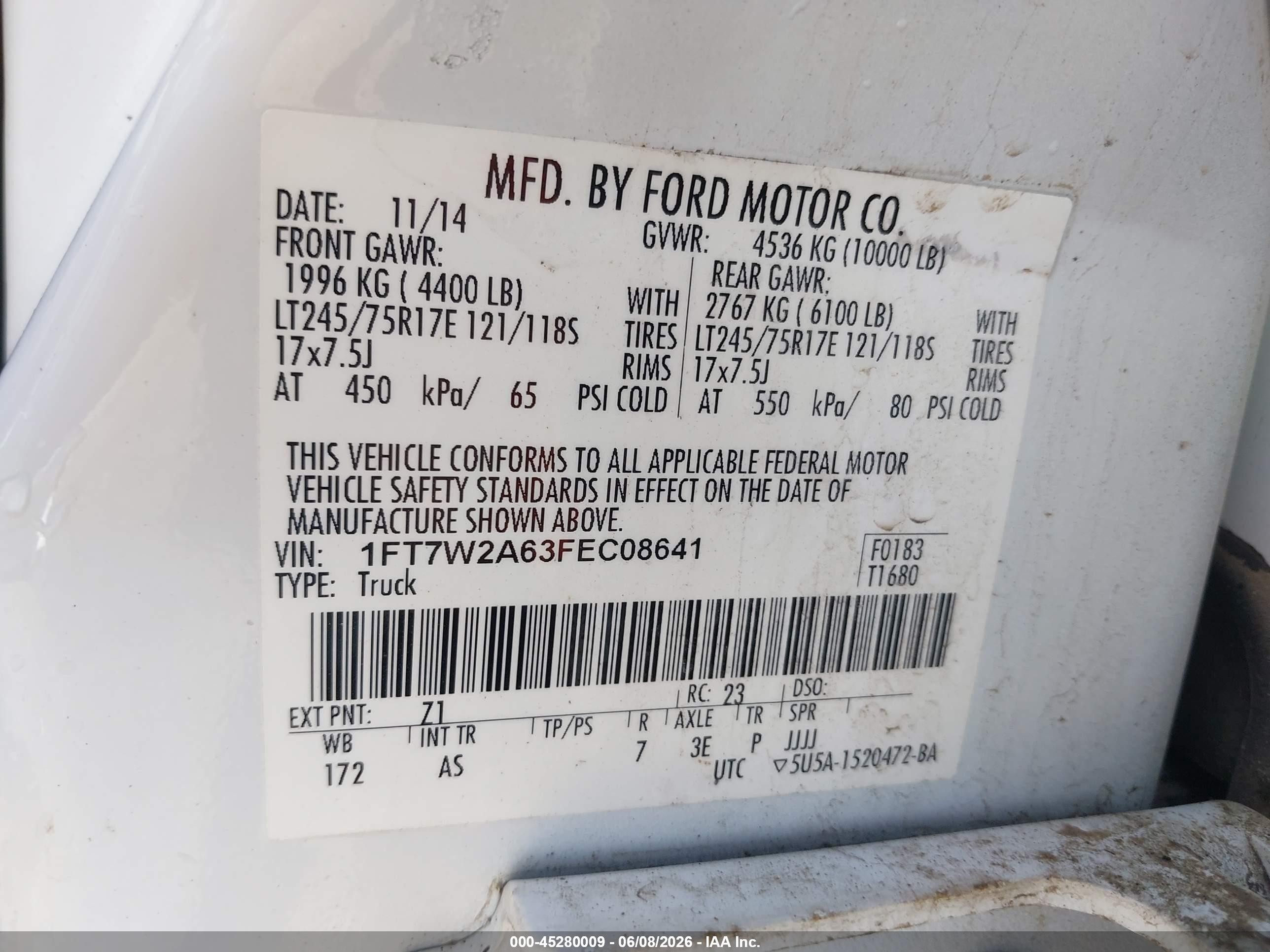 2015 Ford F-250 Xl Белый vin: 1FT7W2A63FEC08641