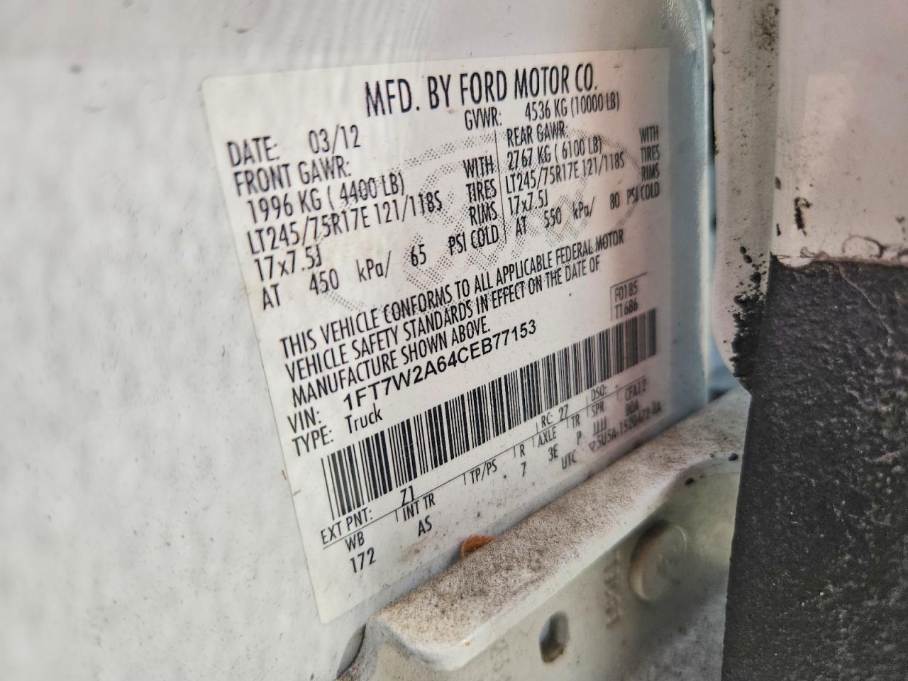 2012 Ford F250 Super Duty White vin: 1FT7W2A64CEB77153