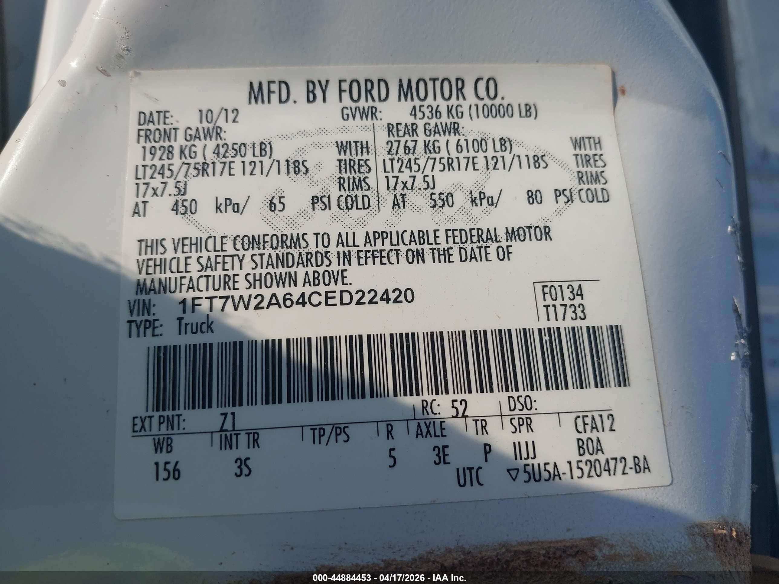 2012 Ford F-250 Xlt White vin: 1FT7W2A64CED22420
