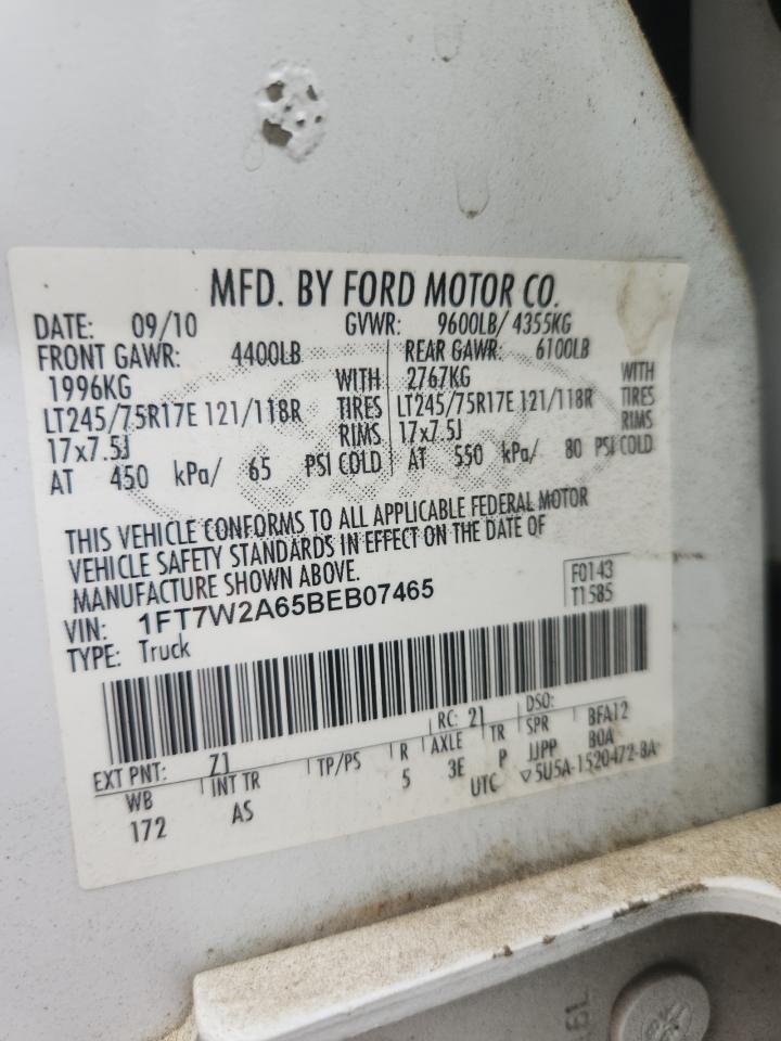 2011 Ford F250 Super Duty White vin: 1FT7W2A65BEB07465