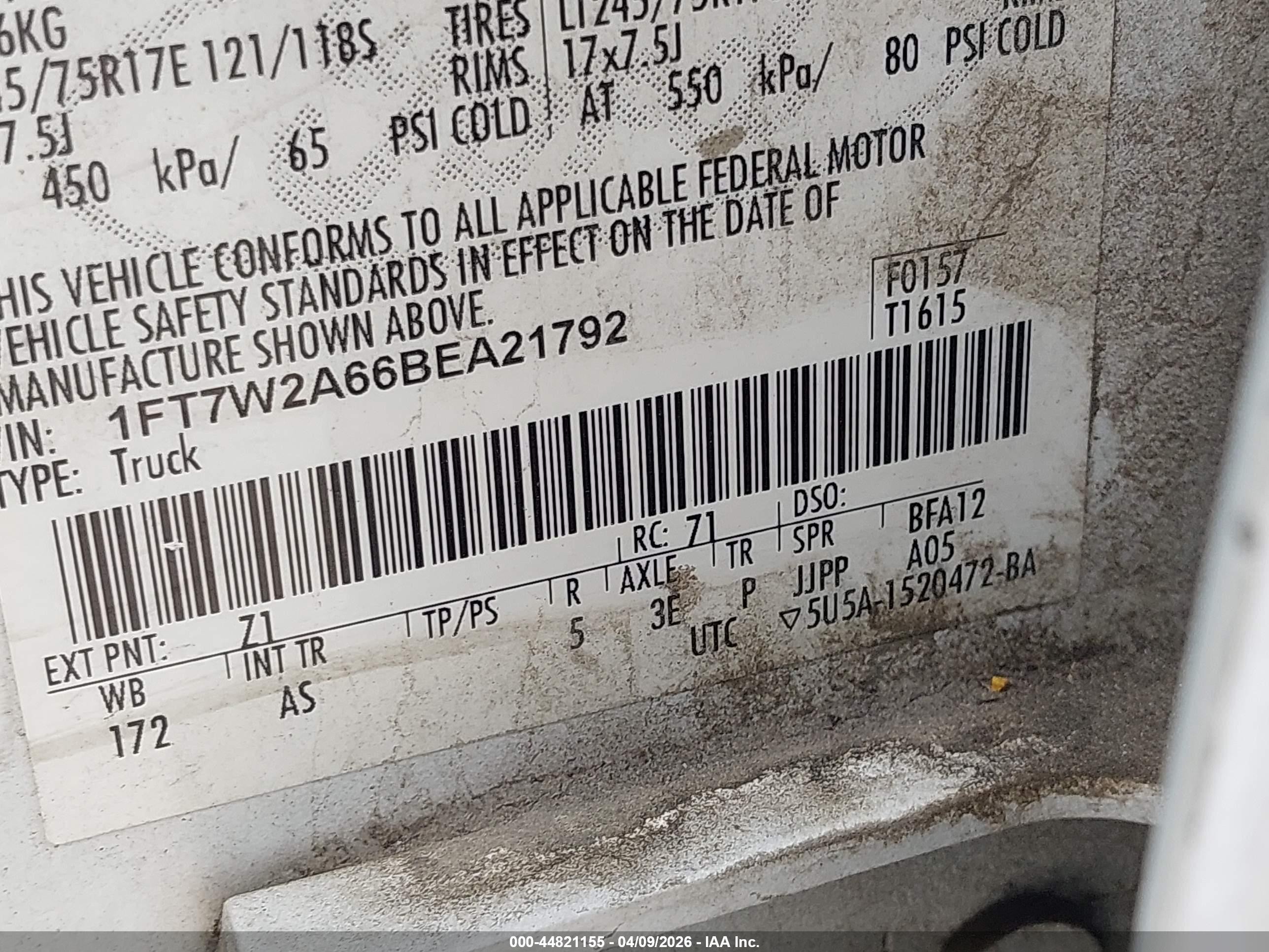 2011 Ford F-250 Xl White vin: 1FT7W2A66BEA21792