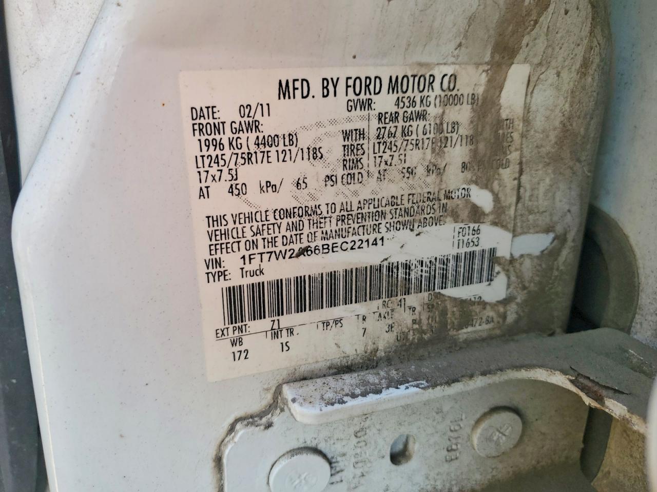 2011 Ford F250 Super Duty Белый vin: 1FT7W2A66BEC22141