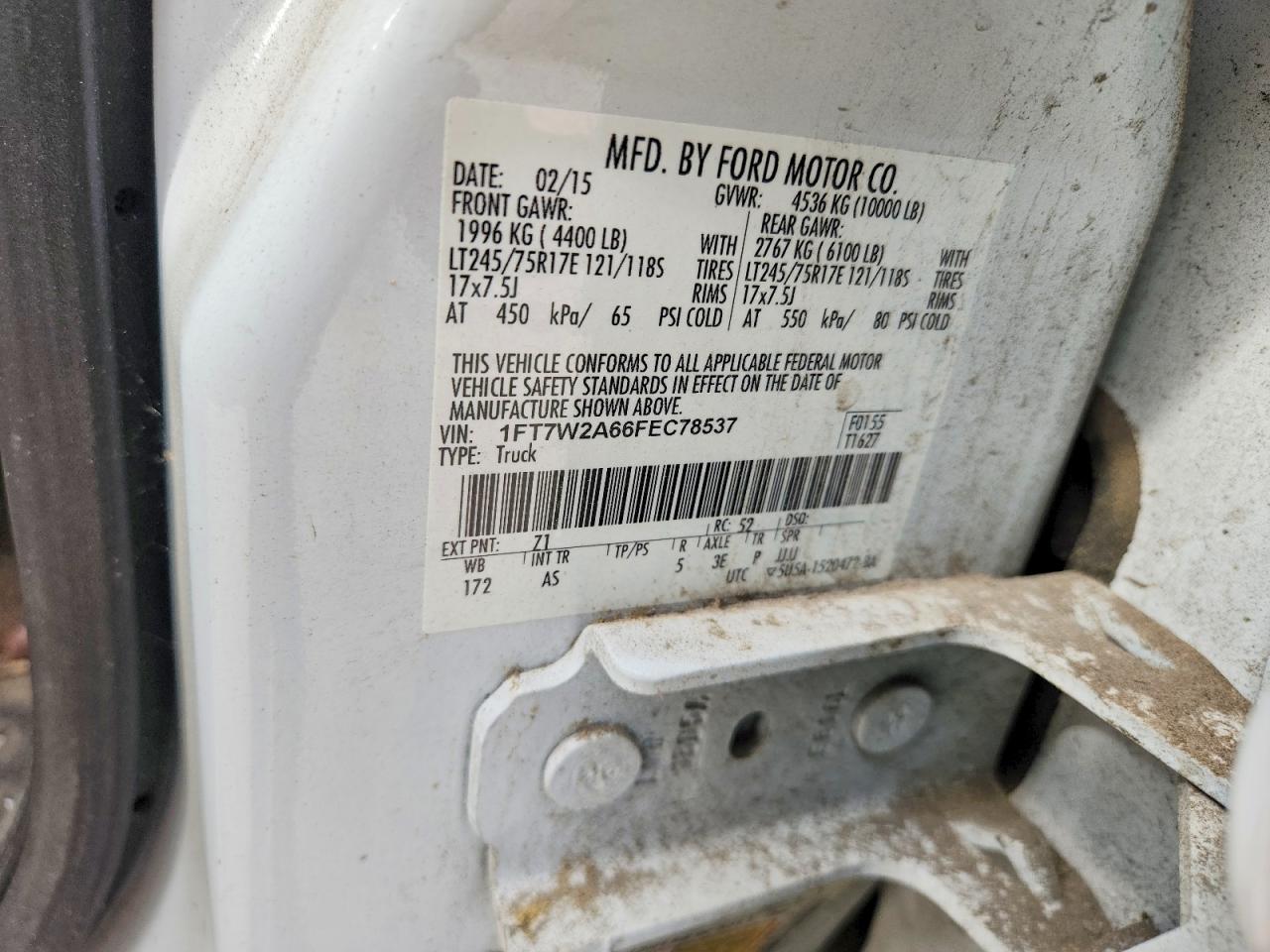 2015 Ford F250 Super Duty White vin: 1FT7W2A66FEC78537