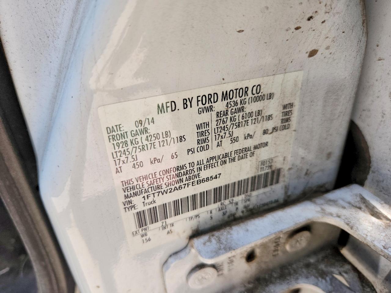 2015 Ford F250 Super Duty White vin: 1FT7W2A67FEB68547
