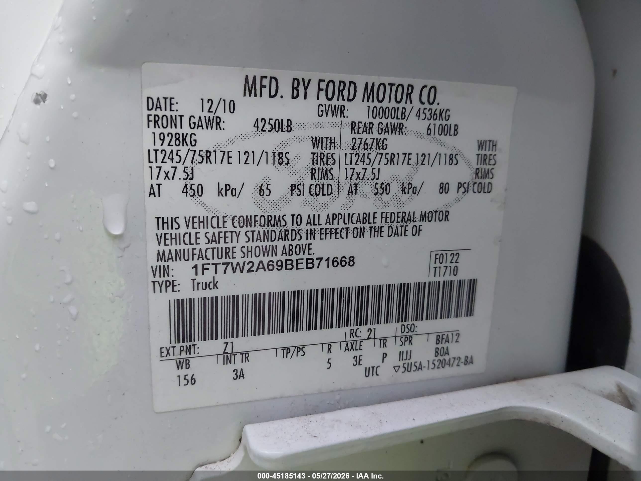 2011 Ford F-250 Xlt White vin: 1FT7W2A69BEB71668