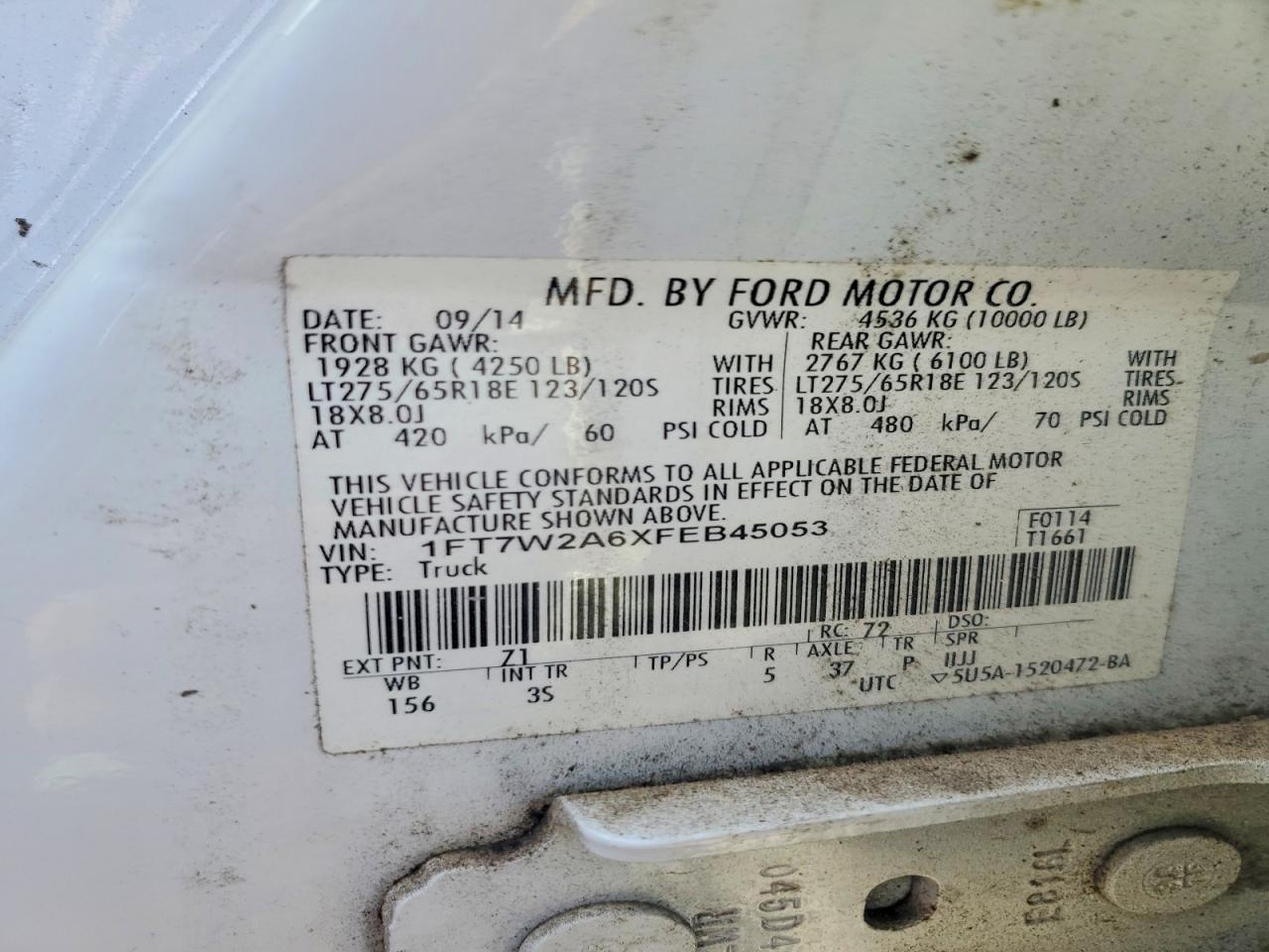 2015 Ford F250 Super Duty White vin: 1FT7W2A6XFEB45053