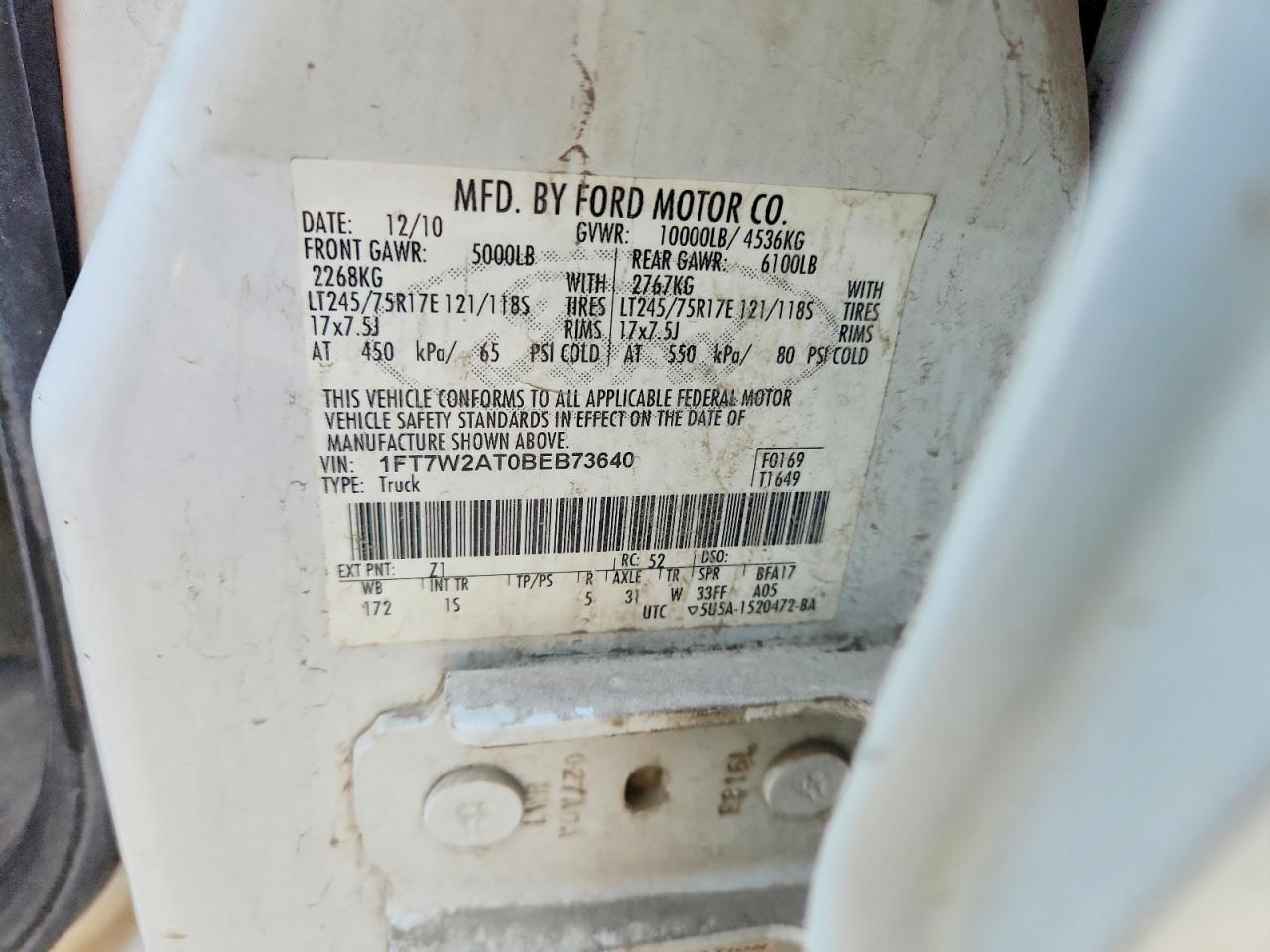 2011 Ford F250 Super Duty White vin: 1FT7W2AT0BEB73640