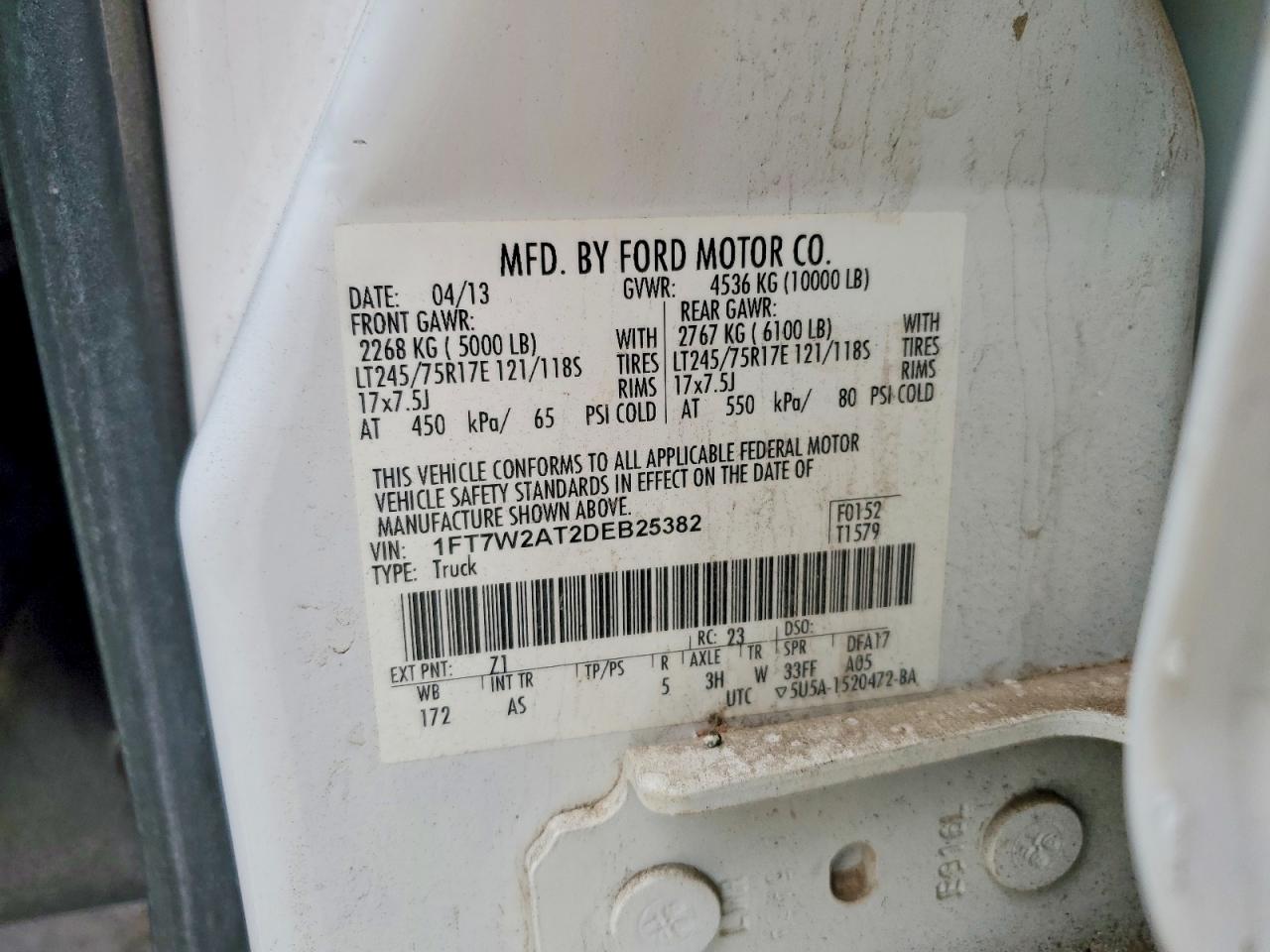 2013 Ford F250 Super Duty Белый vin: 1FT7W2AT2DEB25382