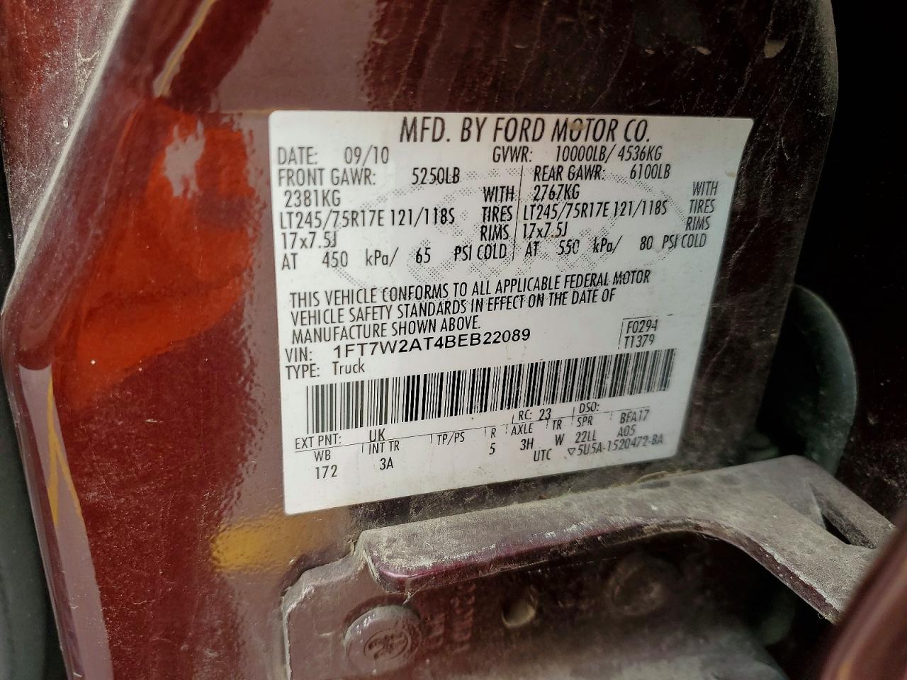 2011 Ford F250 Super Duty Maroon vin: 1FT7W2AT4BEB22089