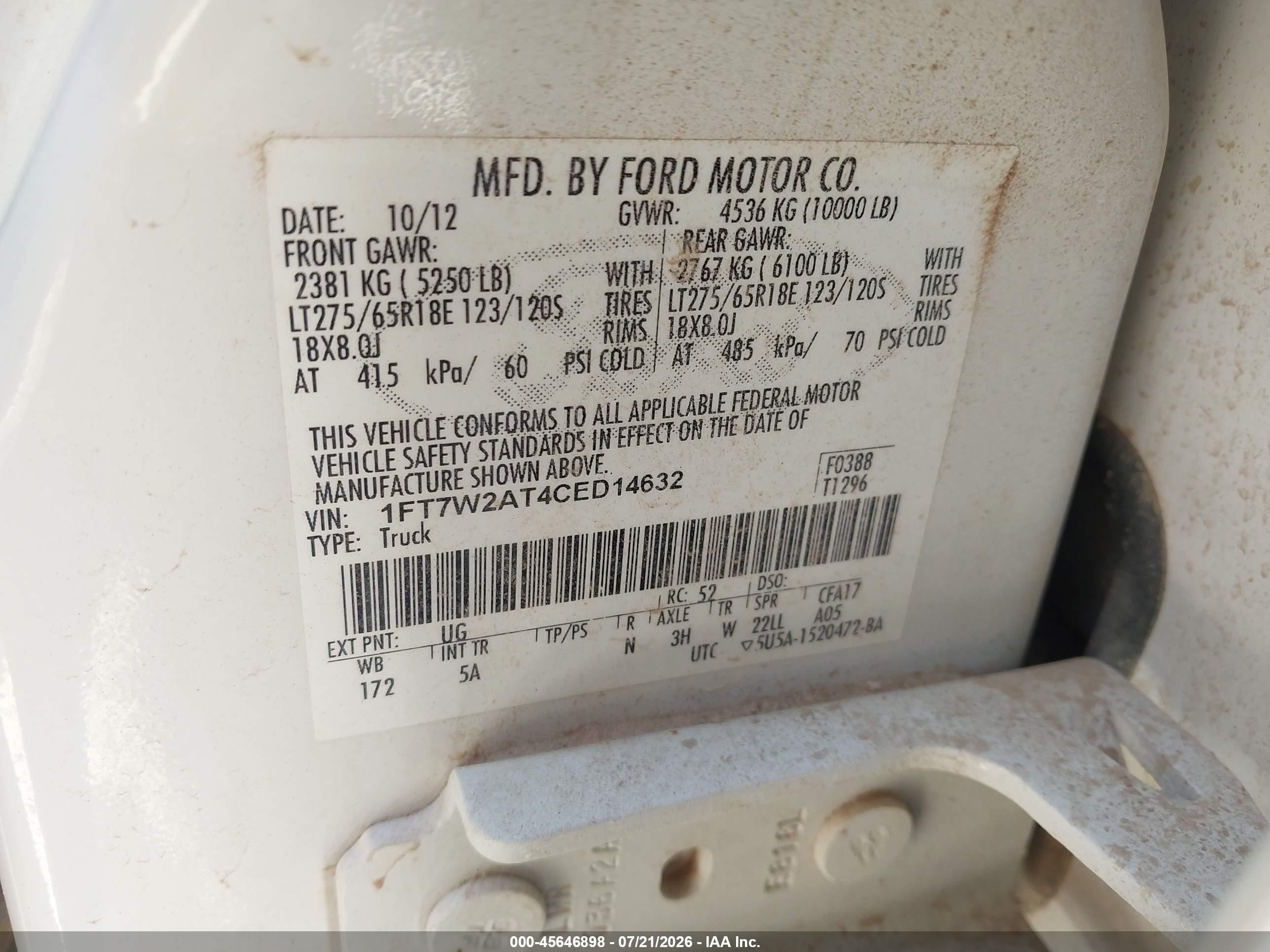 2012 Ford Super Duty F-250 Srw Lariat White vin: 1FT7W2AT4CED14632