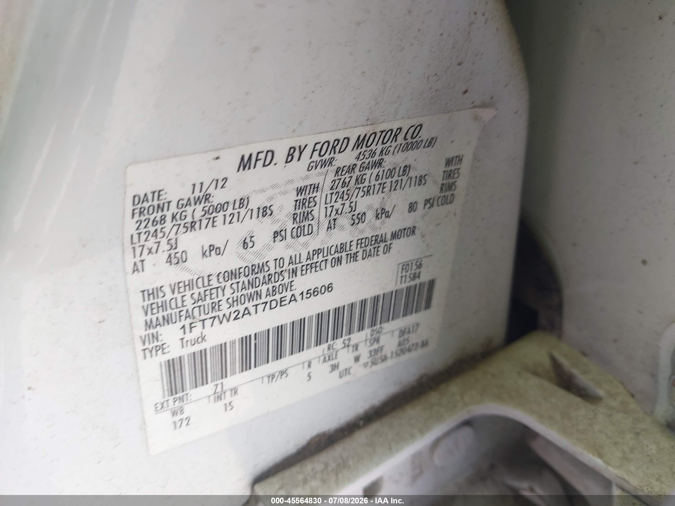 2013 Ford F-250 Xl White vin: 1FT7W2AT7DEA15606