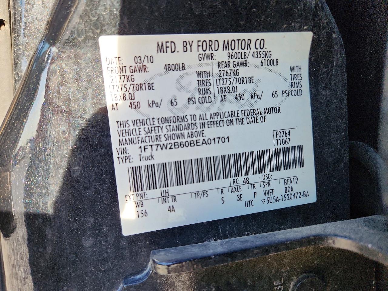 2011 Ford F250 Super Duty Black vin: 1FT7W2B60BEA01701