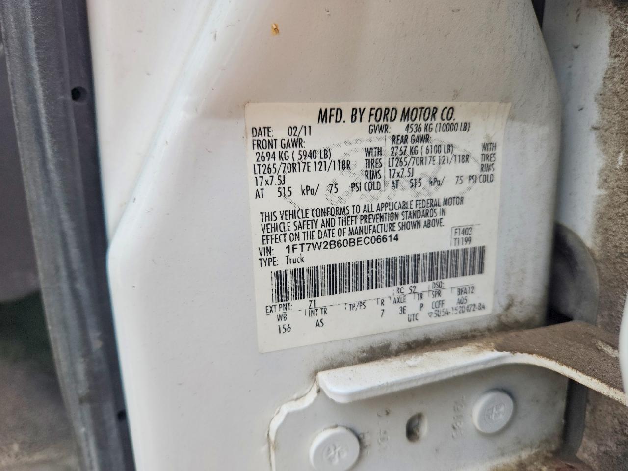 2011 Ford F250 Super Duty Белый vin: 1FT7W2B60BEC06614