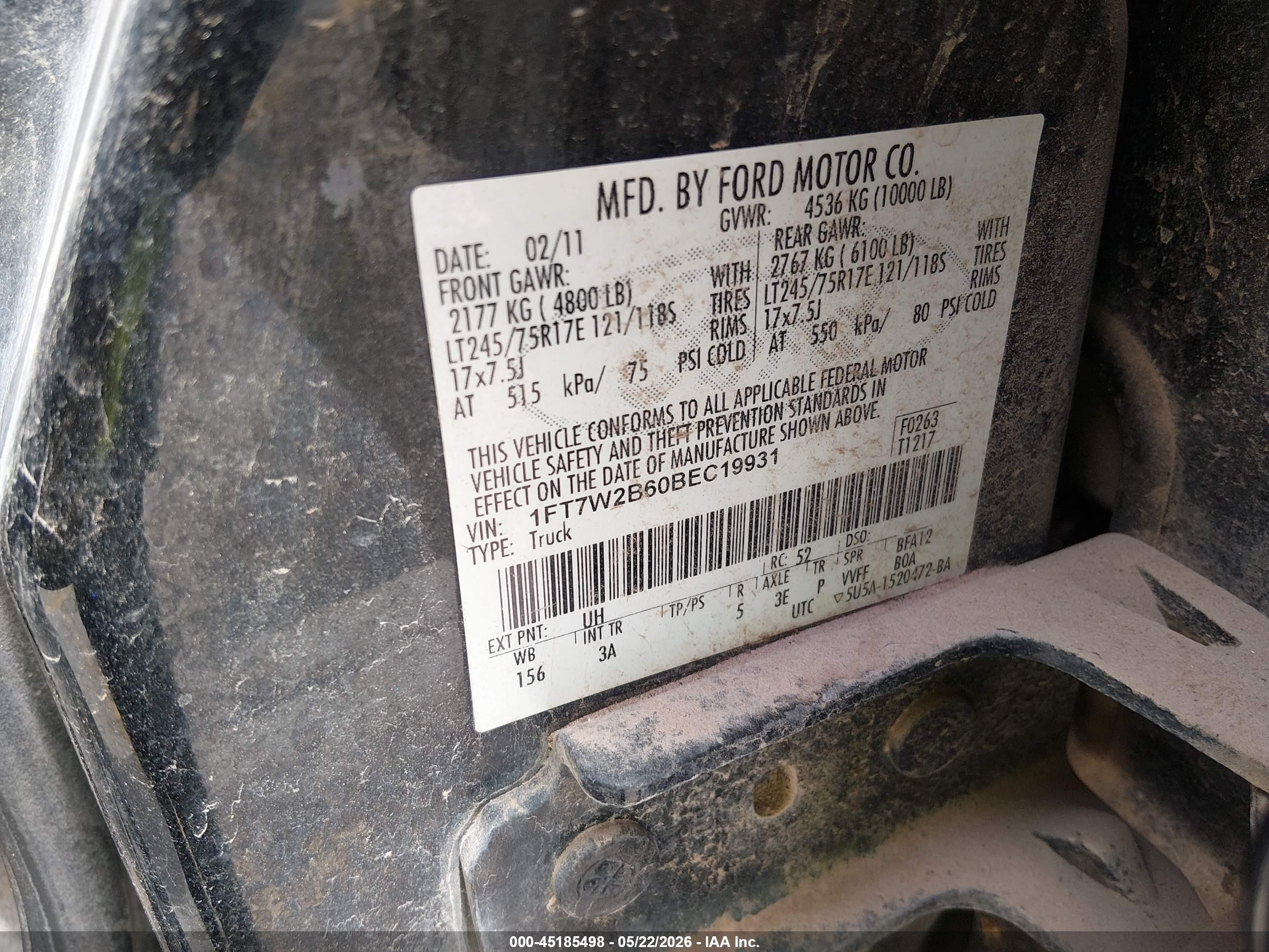 2011 Ford F-250 Xlt Black vin: 1FT7W2B60BEC19931