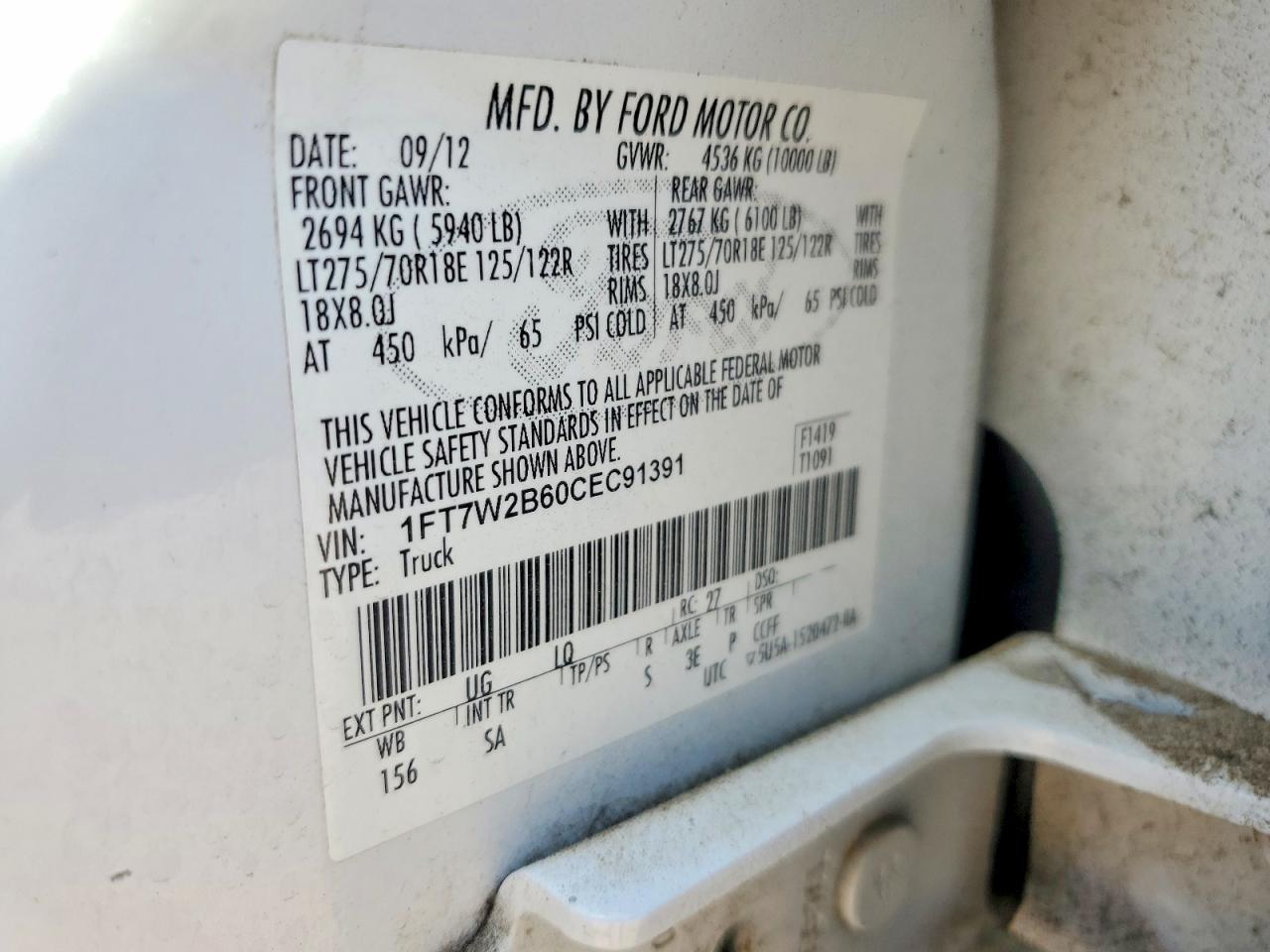 2012 Ford F250 Super Duty White vin: 1FT7W2B60CEC91391