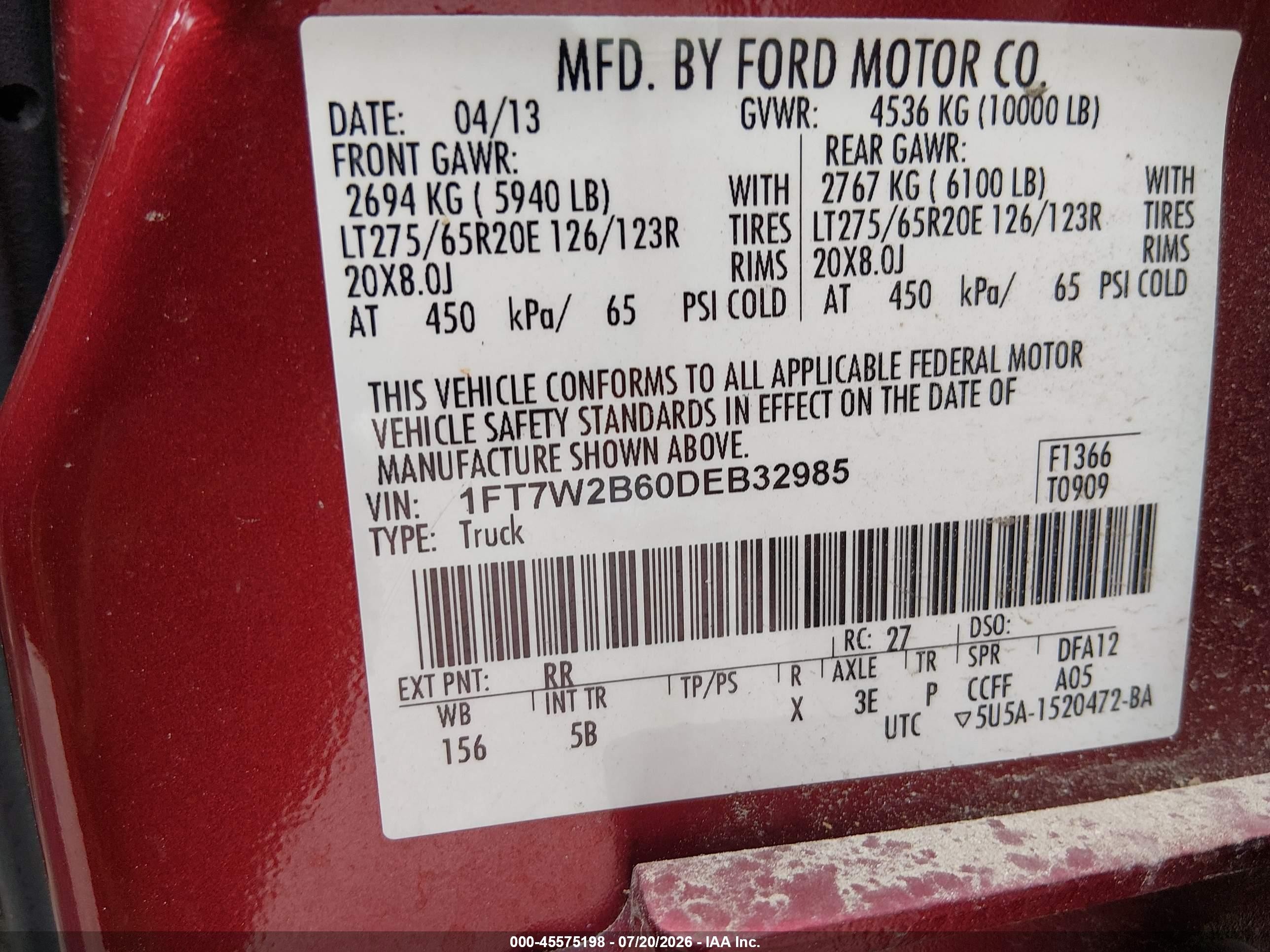 2013 Ford Super Duty F-250 Srw Lariat Красный vin: 1FT7W2B60DEB32985