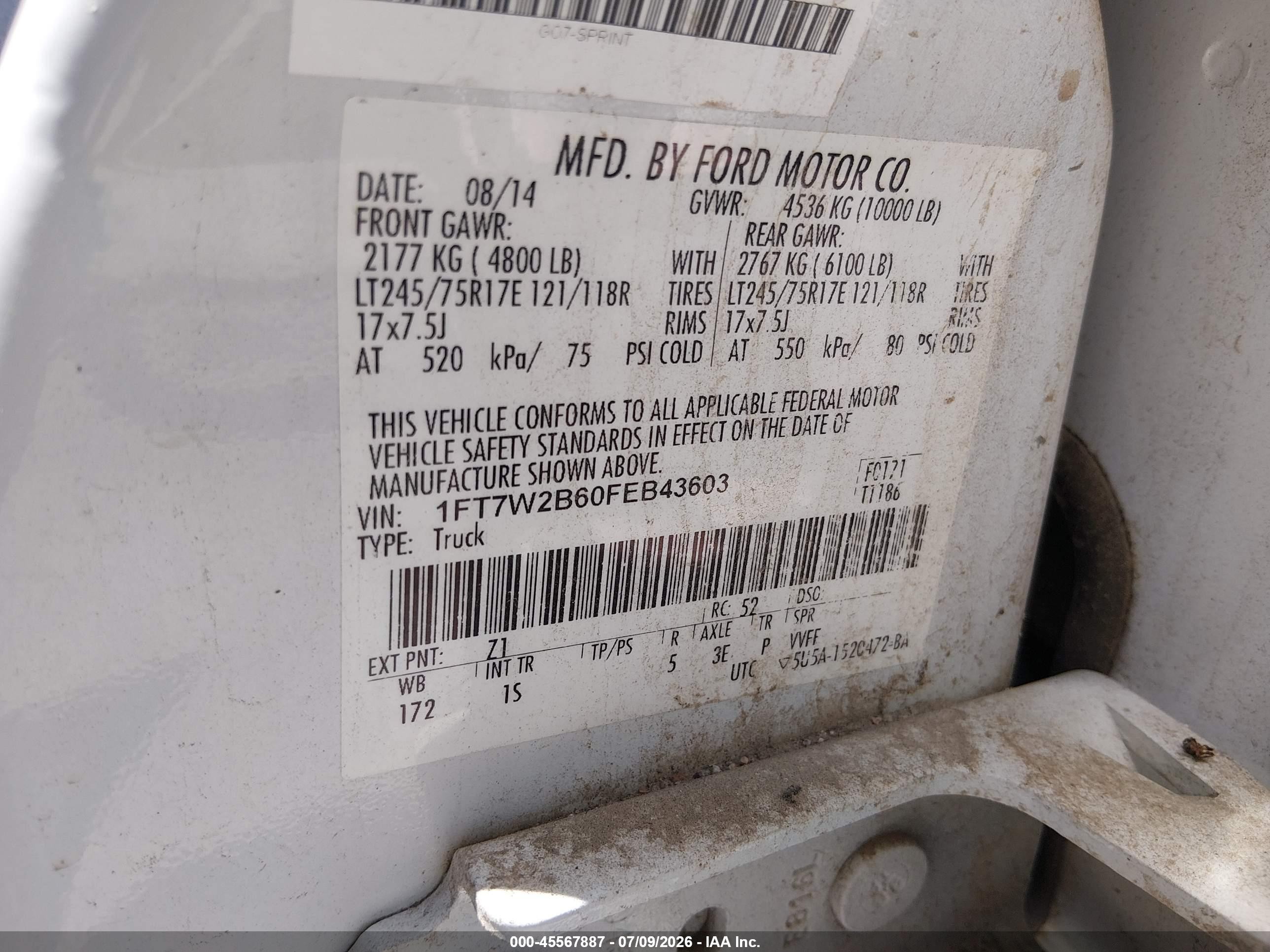 2015 Ford F-250 Xl White vin: 1FT7W2B60FEB43603