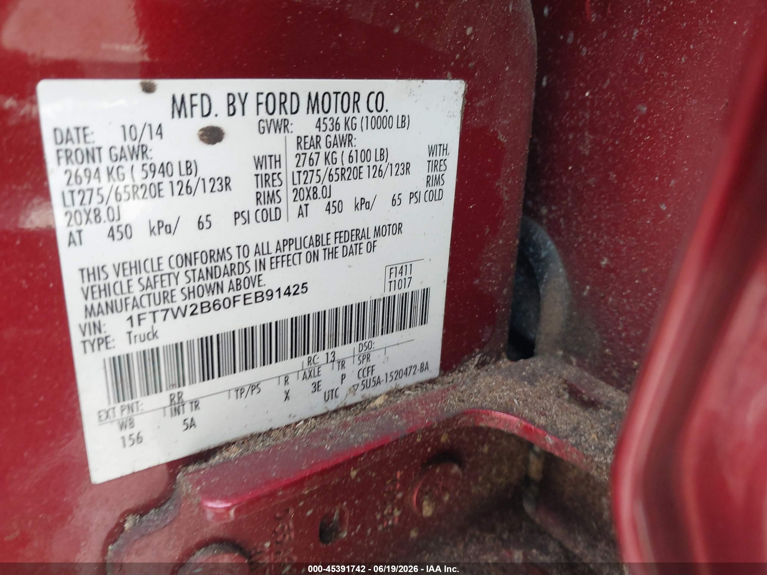 2015 Ford F-250 Lariat Red vin: 1FT7W2B60FEB91425