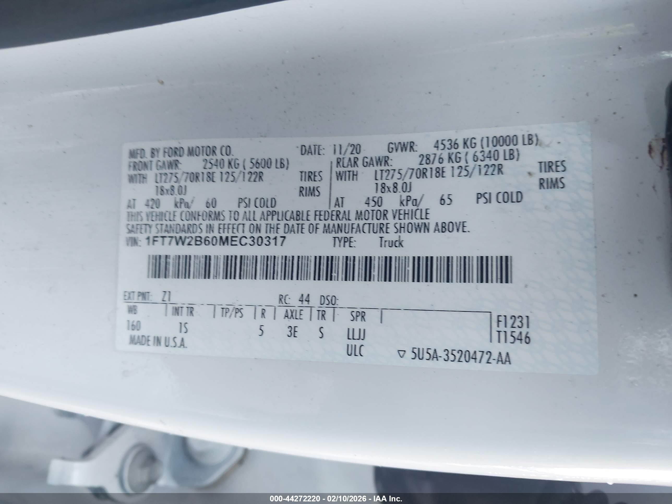 2021 Ford F-250   White vin: 1FT7W2B60MEC30317