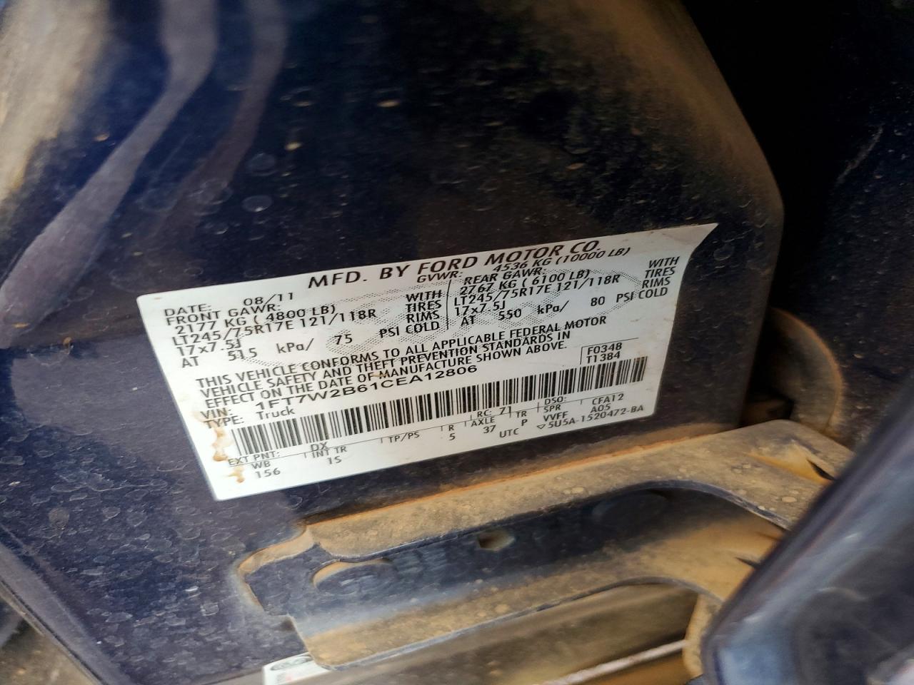 2012 Ford F250 Super Duty Blue vin: 1FT7W2B61CEA12806