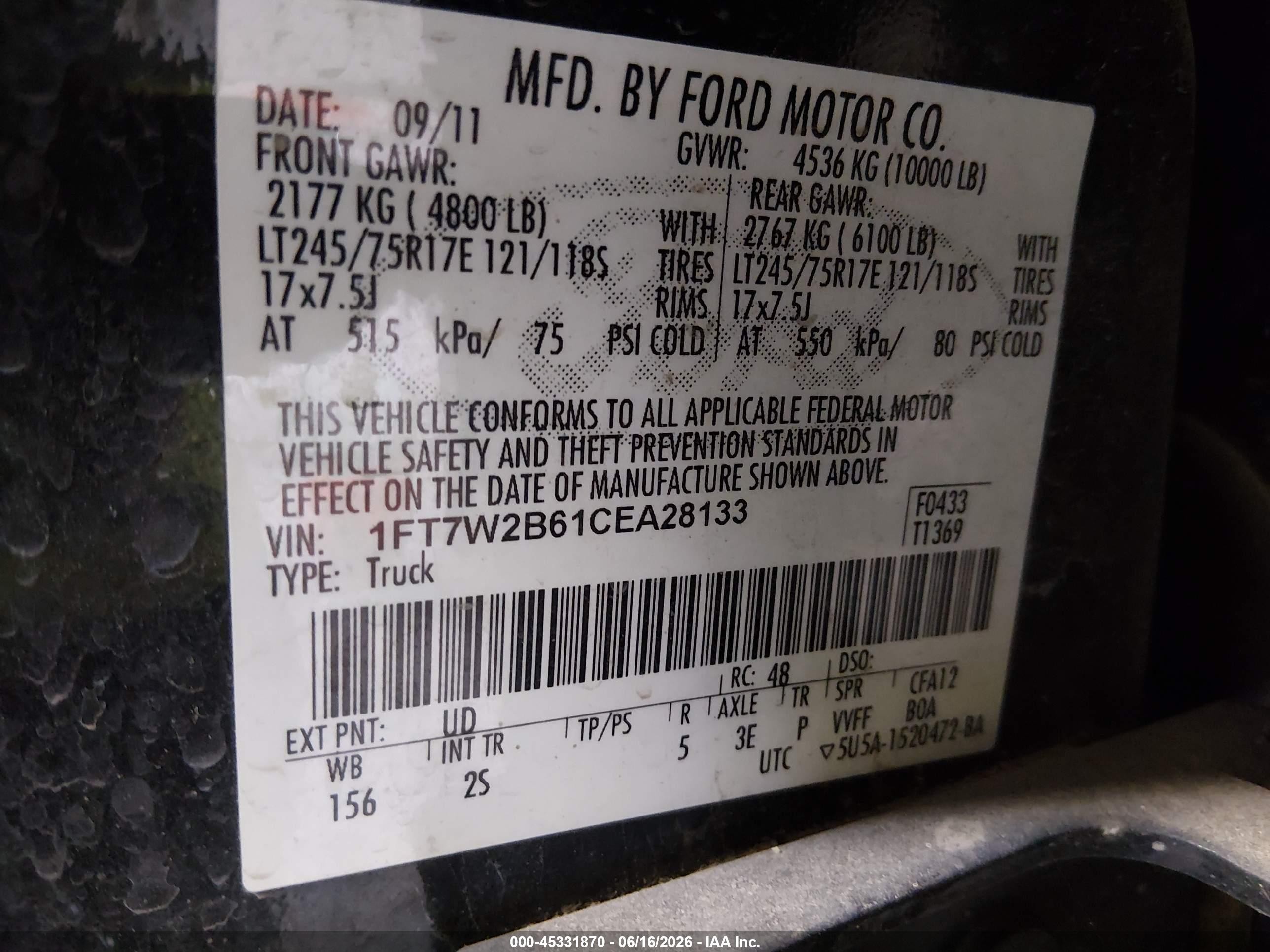 2012 Ford Super Duty F-250 Srw Xlt Black vin: 1FT7W2B61CEA28133