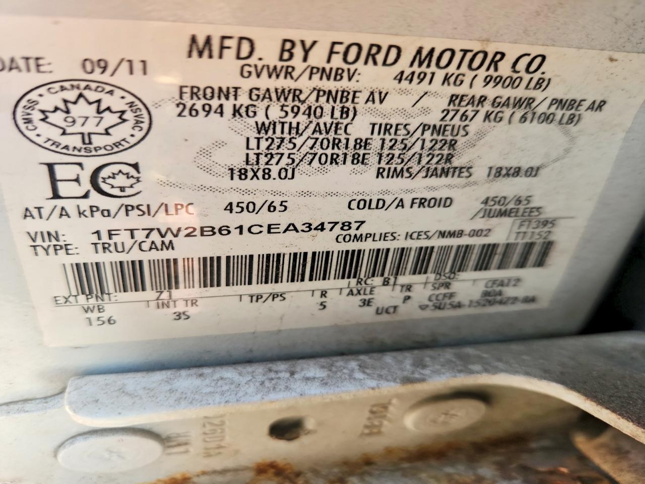 2012 Ford F250 Super Duty White vin: 1FT7W2B61CEA34787