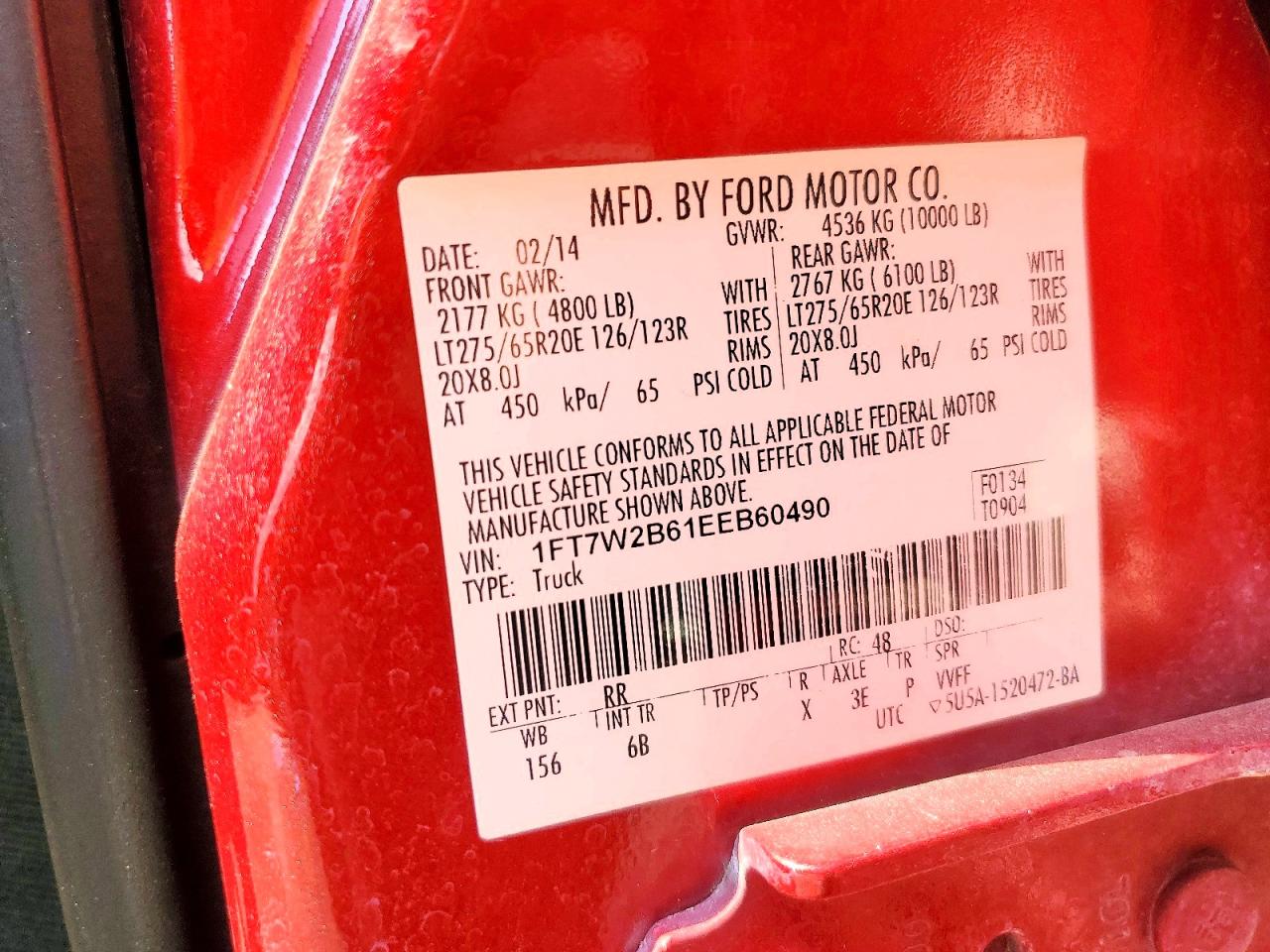 2014 Ford F250 Super Duty Red vin: 1FT7W2B61EEB60490