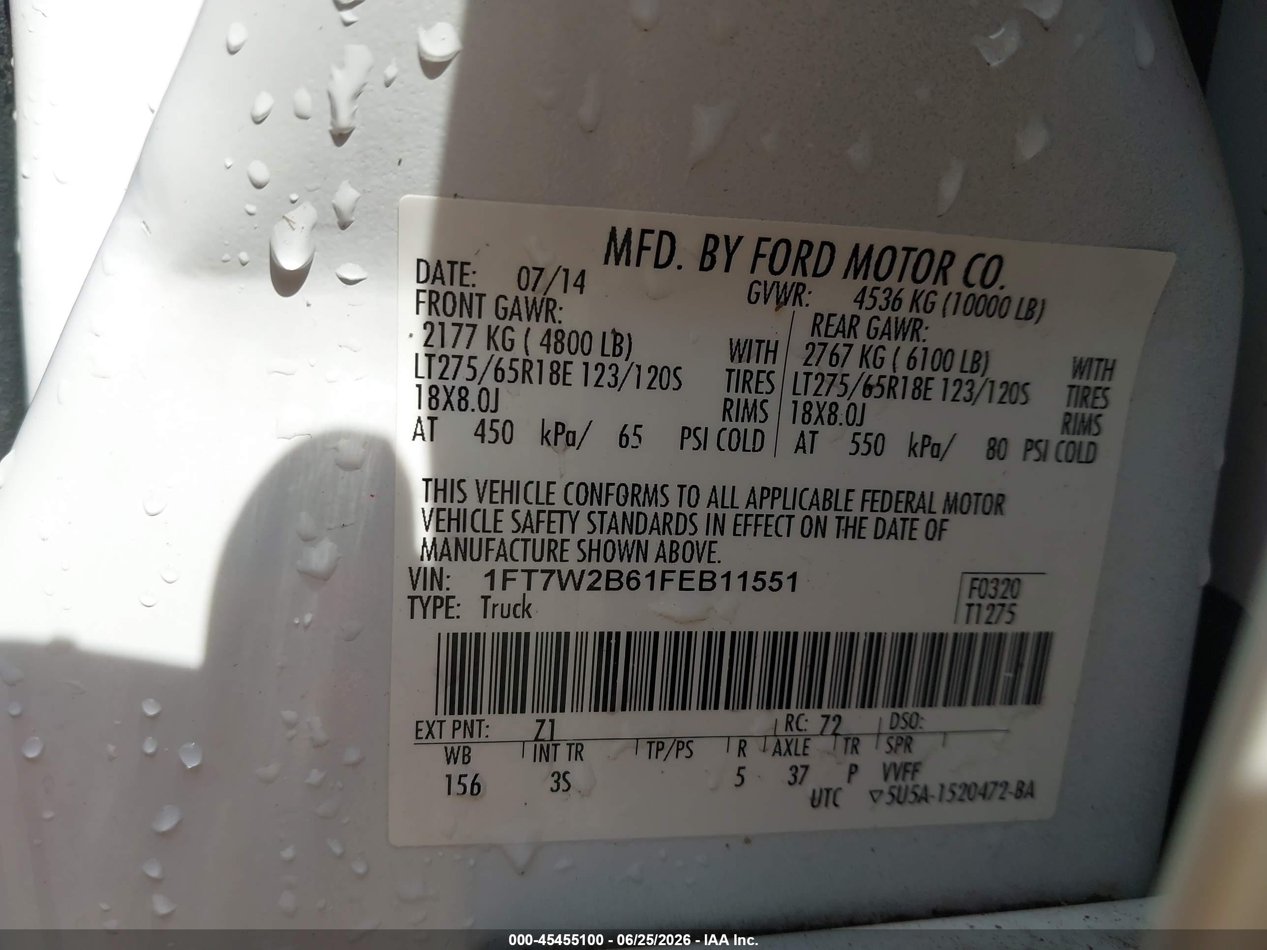 2015 Ford F-250   Белый vin: 1FT7W2B61FEB11551