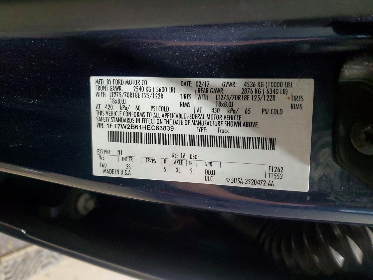2017 Ford F250 Super Duty Blue vin: 1FT7W2B61HEC83839